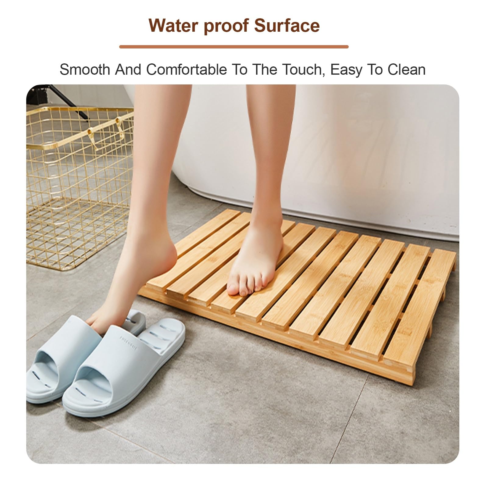 Tappetini da bagno in legno, tappetino doccia in teak, Pedana Doccia Impermeabile, Design a Doghe, Arredamento Bagno, per sauna, spa, vasca da bagno, doccia(White)