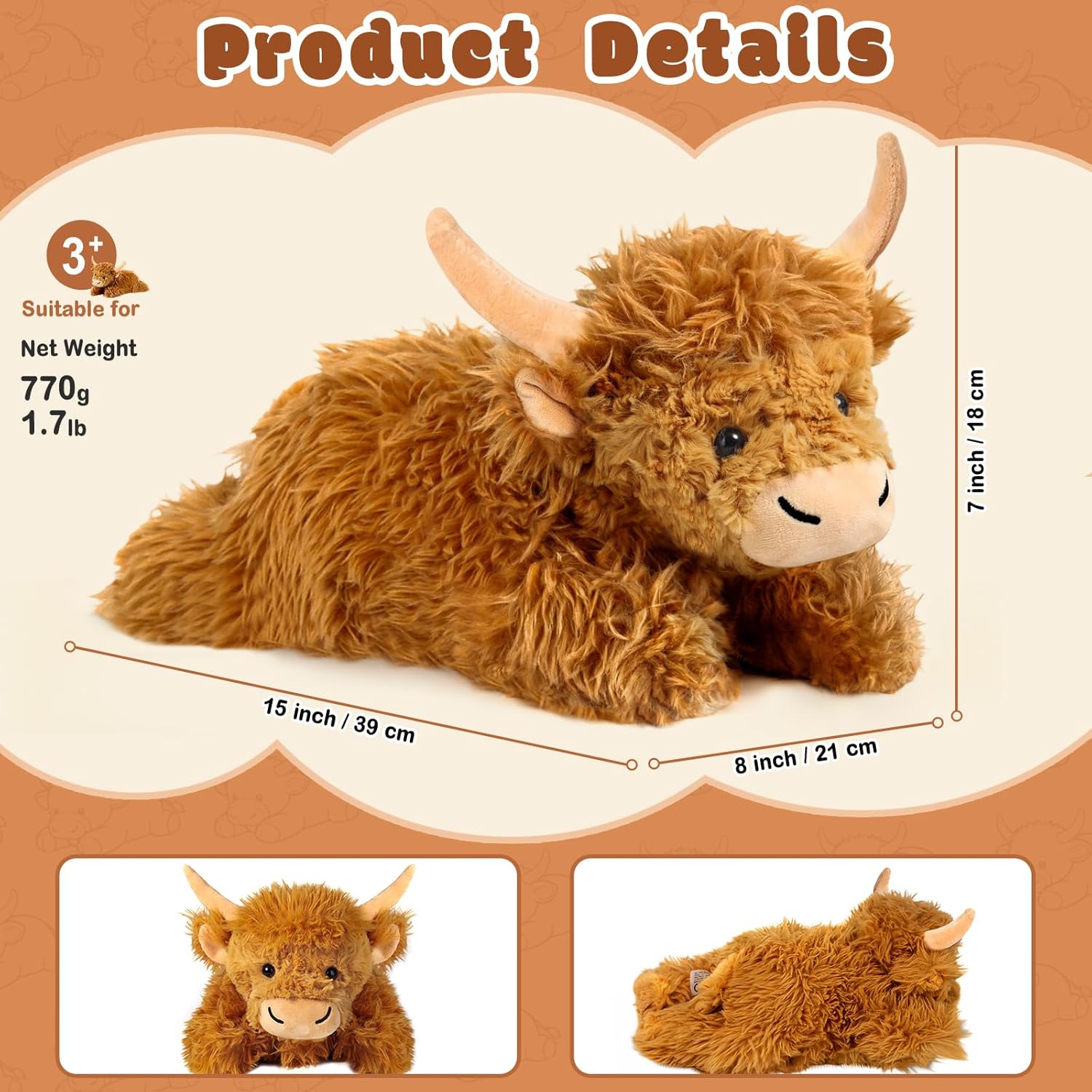 Highland Cow Stuffed Animals with Removable Microwave Heating Pad for Period Cramps Pain, Stress Relief, Weighted Stuffed Animals Lavender Scented Cow Plush for Sooth & Relax, Highland Cow Gifts
