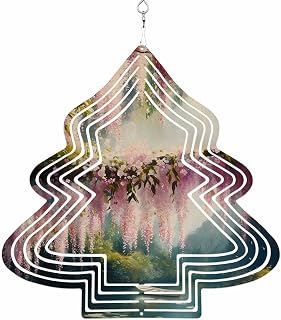 Forest Lake Wind Spinner for Yard and Garden, Pink Cherry Blossom Painting Spring Summer Hanging Ornaments Outdoor 3D Kinetic Wind Sculpture Spinners Indoor Outdoor Patio Décor Ornaments Gift 8 Inch