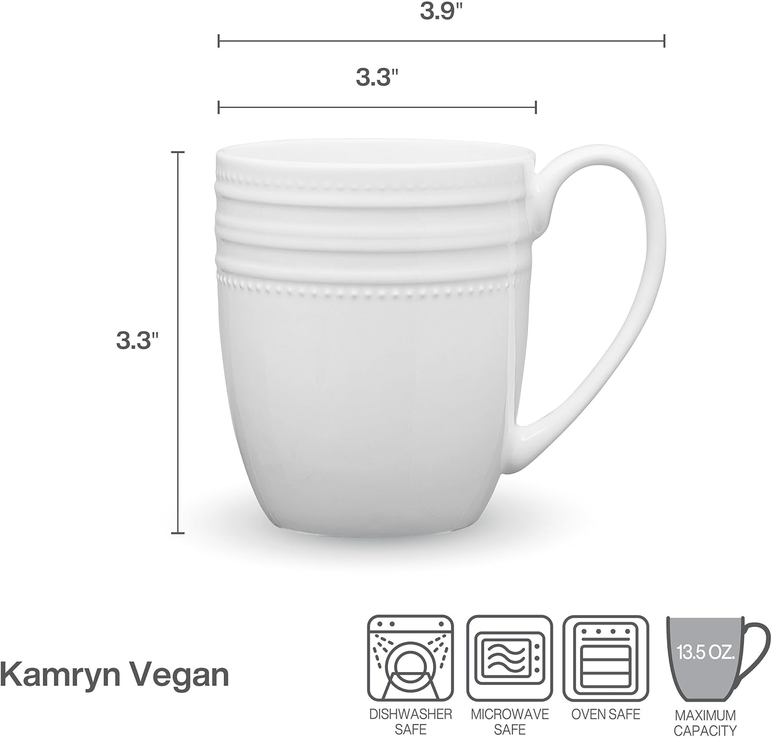 Mikasa Kamryn Vegan Bone China Lightweight Set of 4 Mugs, 13.5 Ounce - Image 3