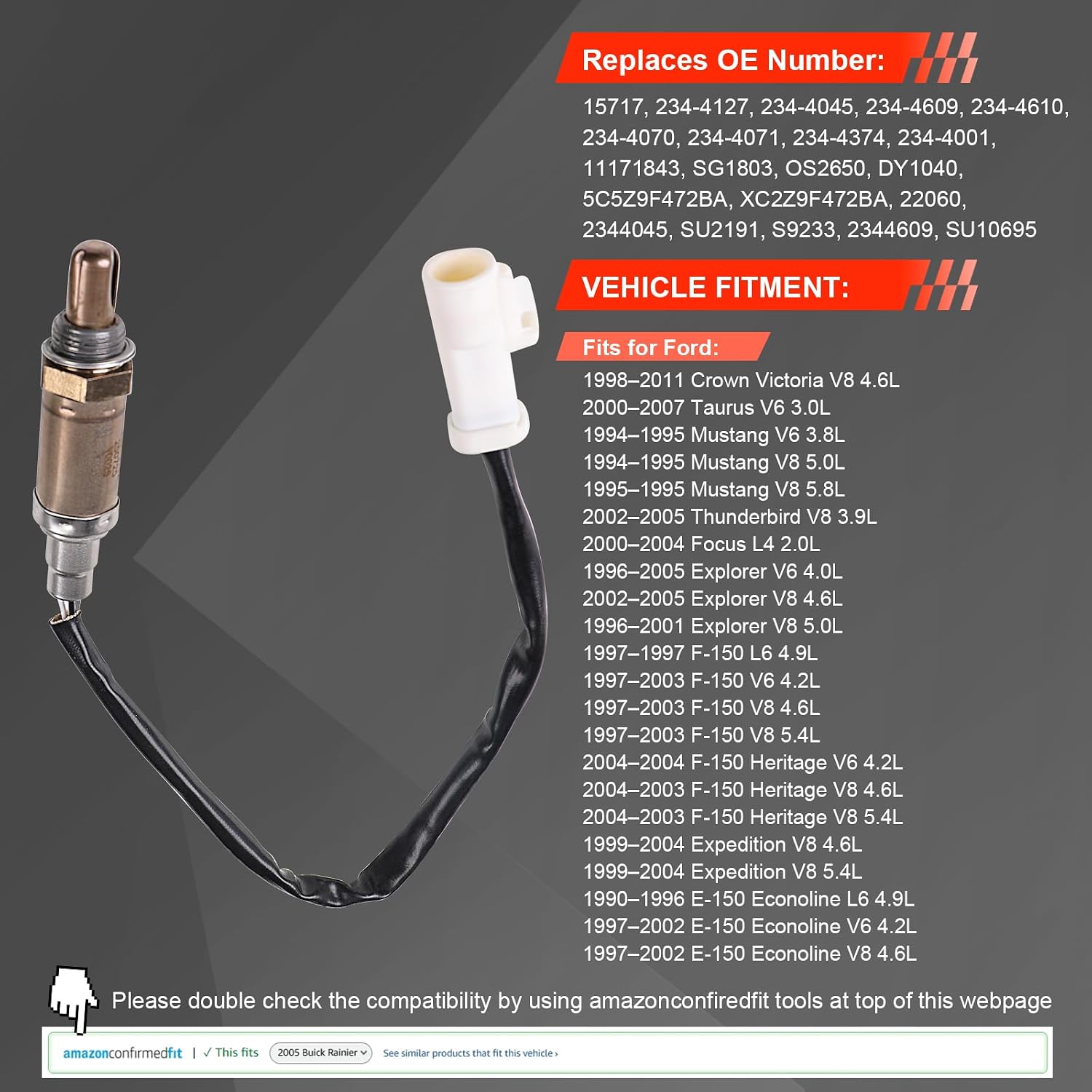 2PCS Oxygen Sensor Replacement for 15717, Upstream O2 Sensor, Heated 4-Wire, Direct Fit OEM Compatible with Ford F-150/Expedition/Taurus, Lincoln Town Car/Navigator/Continental, Mercury Grand Marquis