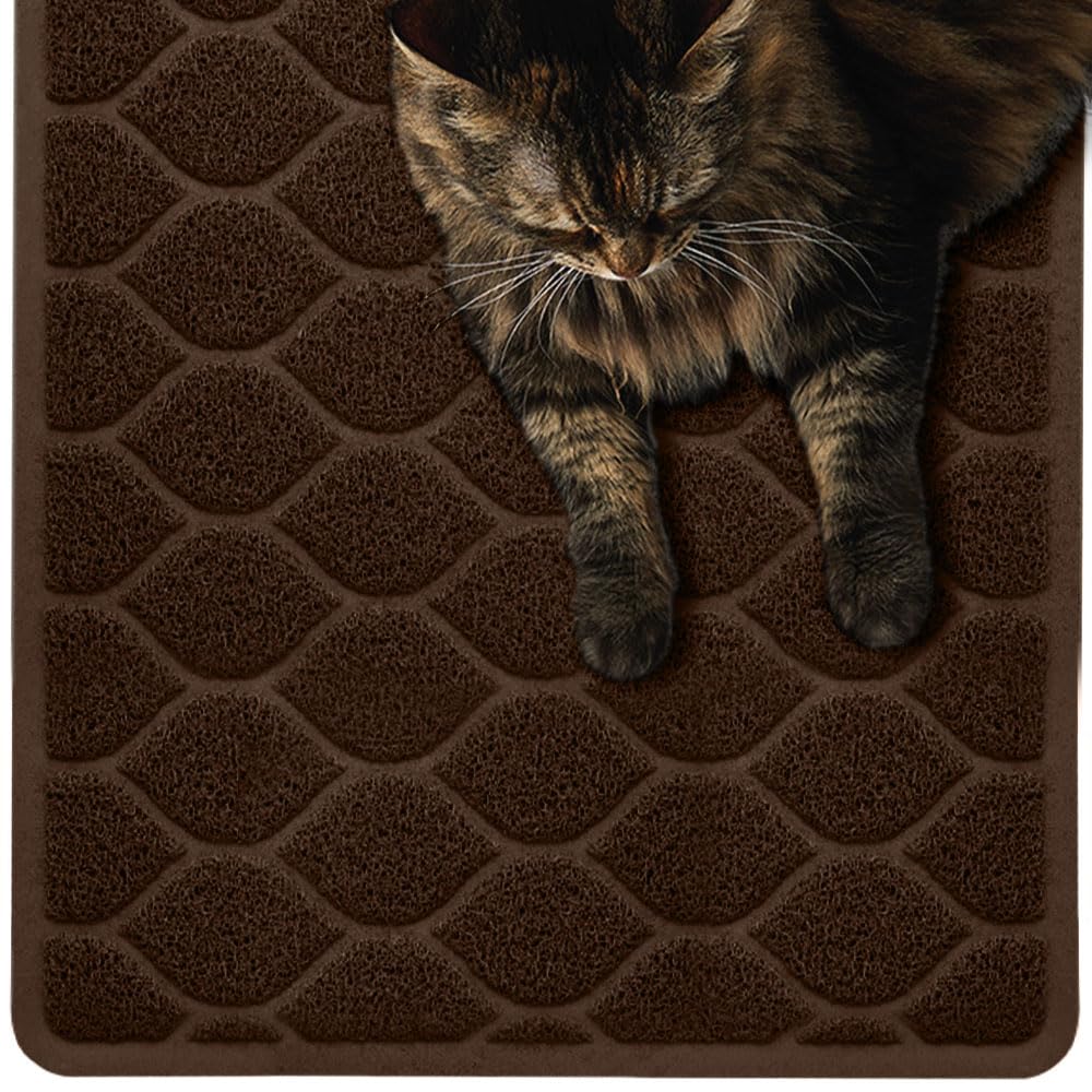 MIGHTY MONKEY Waterproof BPA Free Cat Litter Box Trapping Mat, Easy Clean Floors, Textured Backing, Soft on Sensitive Kitty Paws, Cats Accessories, Less Waste, Stays in Place, 24x17, Chocolate