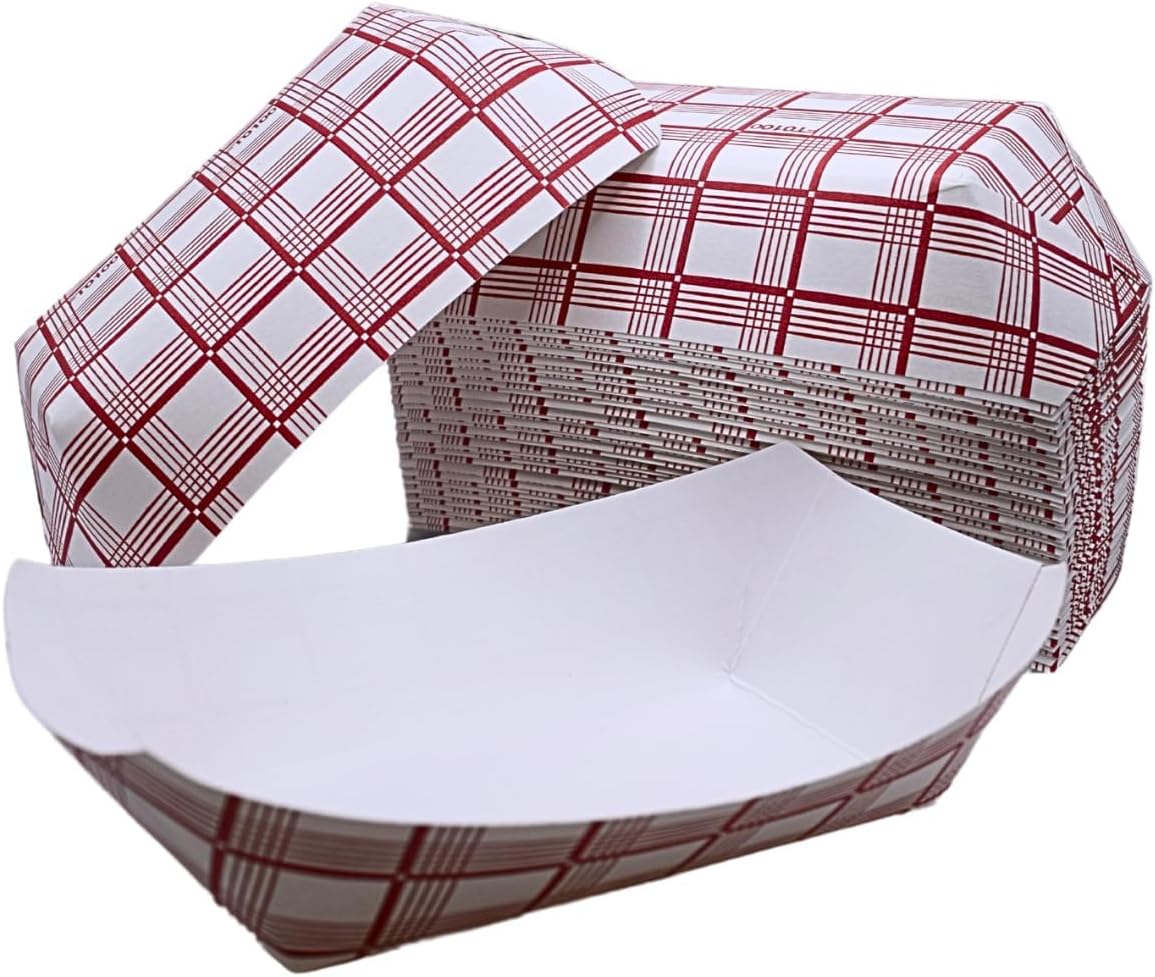 Oasis Supply Disposable Red and White Checkered Paperboard Food Trays, Carnivals, Fairs, Festivals, and Picnics. Holds Nachos, Fries, Hot Corn Dogs, and More! Eco Friendly, Holds 3 LB., Count 250 pcs