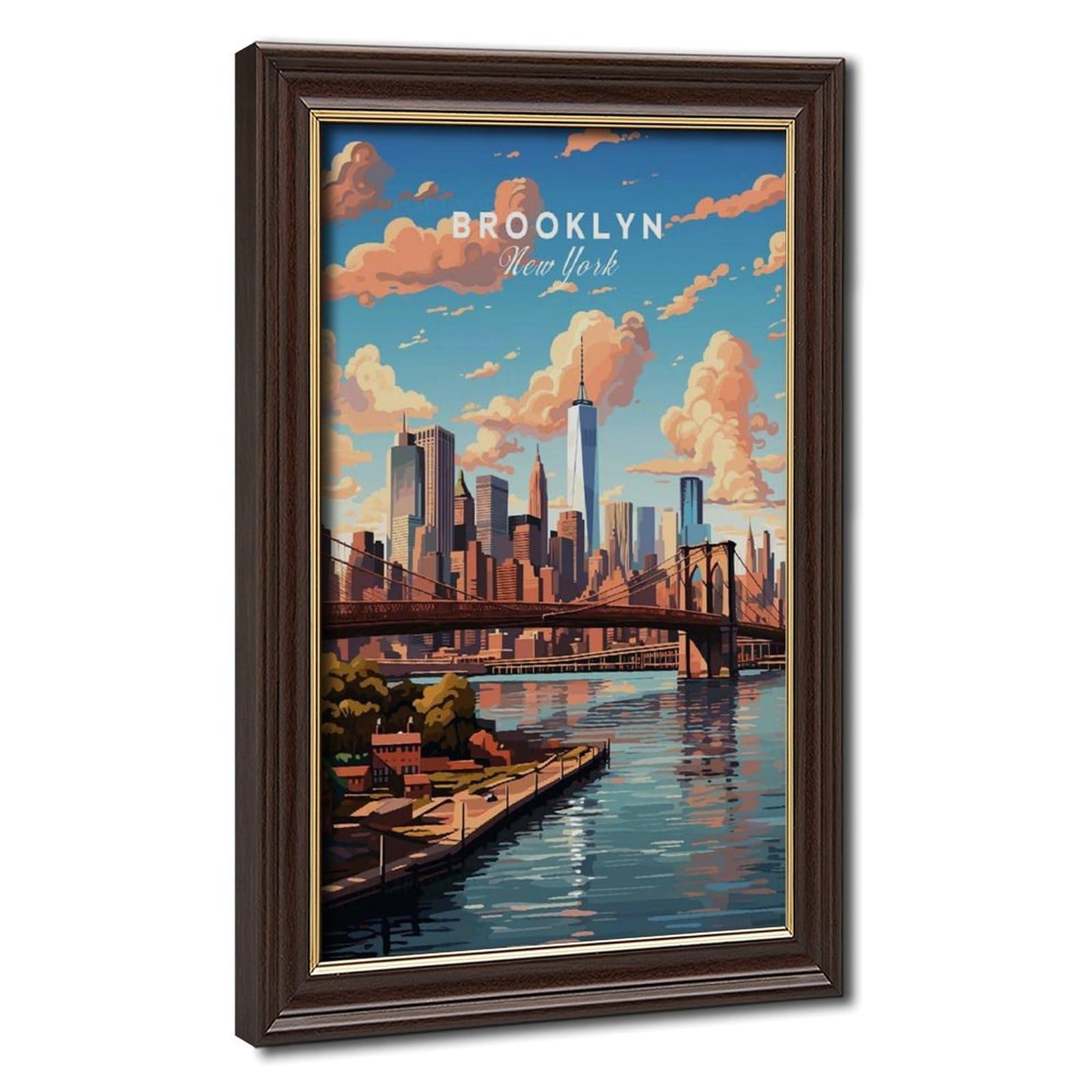 Bareronor Mokume Gane Frame-Style Brooklyn Travel Poster Canvas Poster For Office Decor Gift