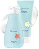 GOONGBE Korean Kids Silicone-Free Silky Shampoo & Conditioner for Weak Frizzy Hair - Glossy Shine & Tangle Prevention - Low pH - Allergen-Free, 10.1oz & 6.76oz