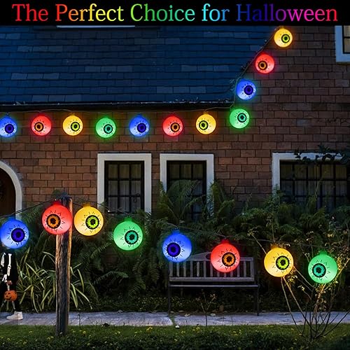 Miniatura 3 de Guirnalda de luces solares de globos oculares para decoración de Halloween, 8 modos de luces solares de Halloween con 30 luces LED aterradoras, 21