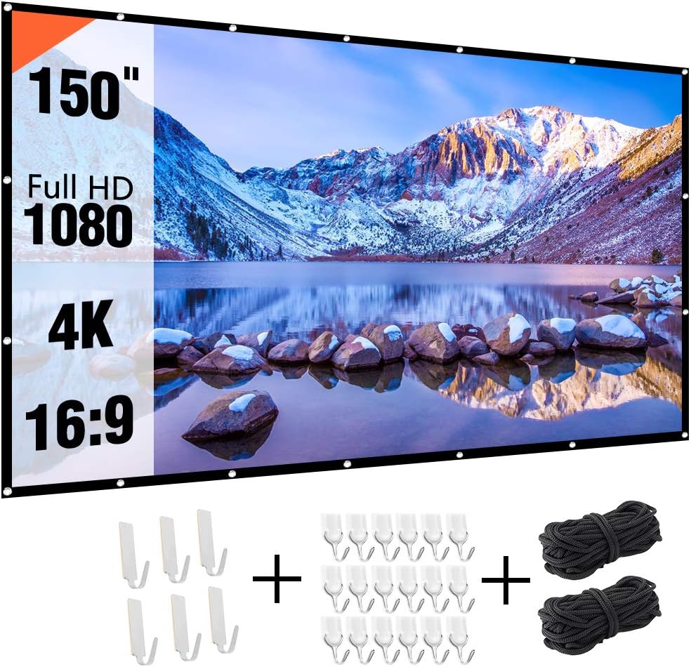 Limited Projectior Screen 150 inch, Real-Anti-Crease 150in 16:9 HD Outdoor Movie Screen Portable Projection Screen for Home Theater Backyard Movie Night, Double-Sided Movies Screen for Outdoor Indoor