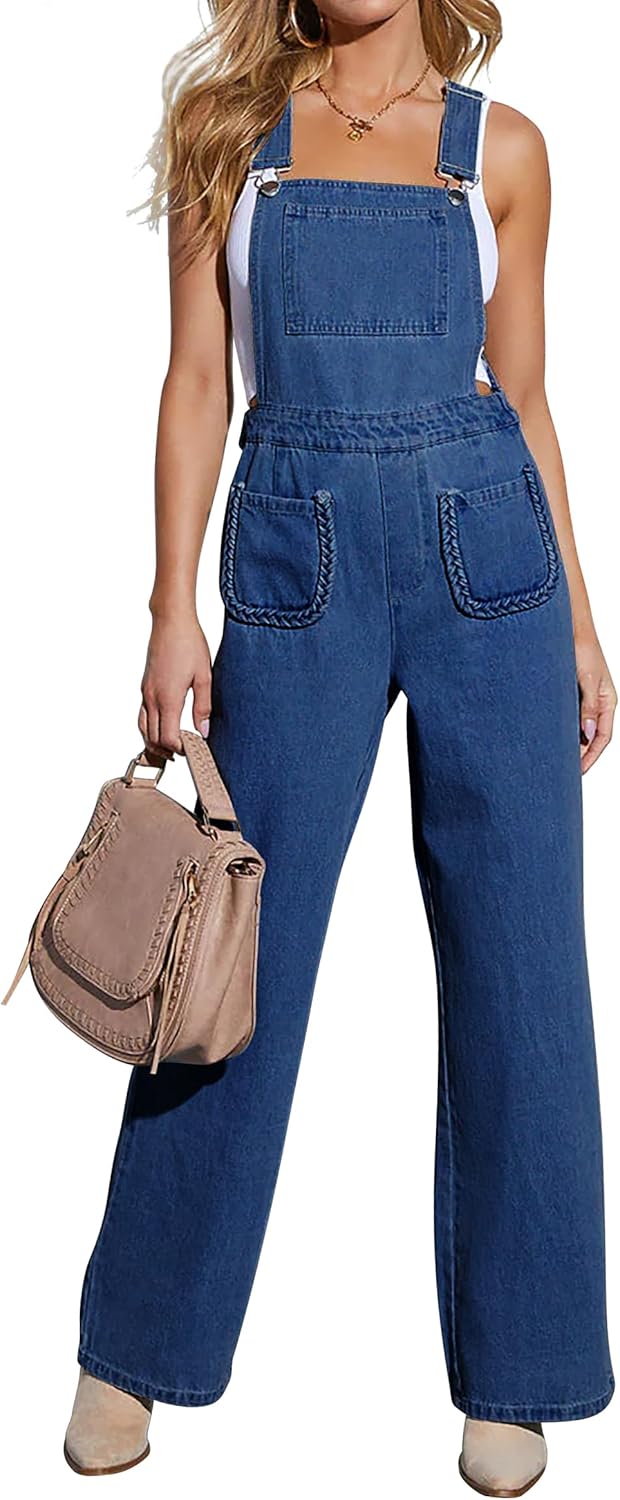 Women Denim Overalls Bib Baggy Overall Jumpsuit Straight Wide Leg Stretchy Jean Pants Fashion 2025