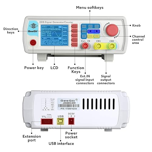 Vista 6 de Contador generador de señal DDS mejorado profesional, pantalla LCD Seesii de 60 MHz, alta precisión, 200 MSa/s, generador de función de onda