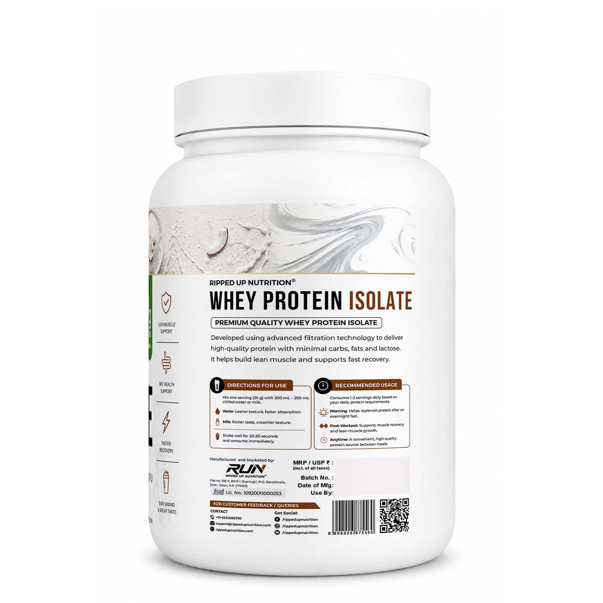 Ripped Up Nutrition Whey Protein Isolate | 27g Fast-Absorbing Protein/Scoop | Low Carb & Fat for Lean Muscle Growth | No Fillers or Maltodextrin | GMP Certified (Coconut Ice Cream, 907 Gm (2lbs) — Amazon image 3