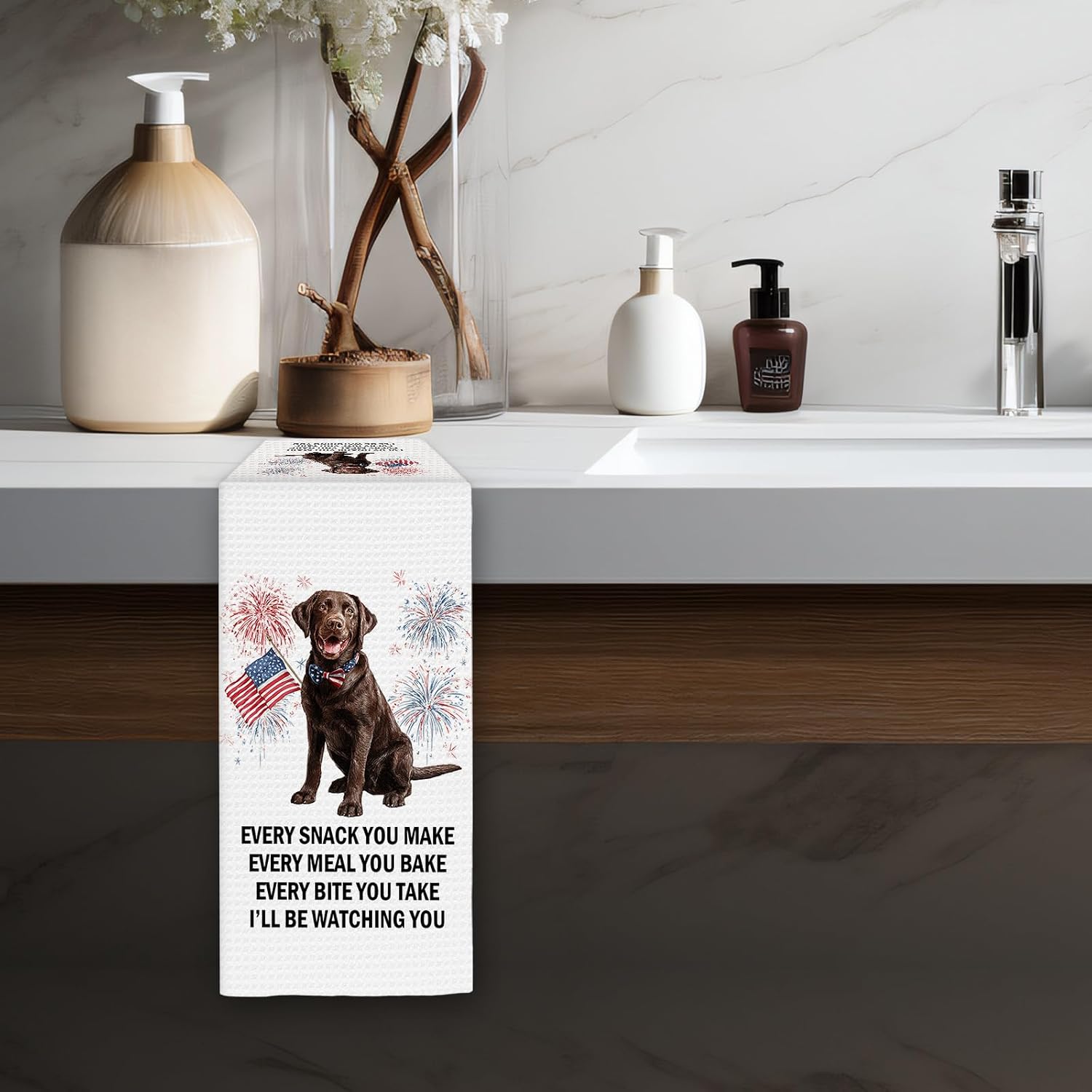 American Flag Chocolate Lab GiftsDog Kitchen Towels, 4th of July Labrador Retriever Dish Towel, Every Snack You Make Decorative Hand Towels for Bathroom, Funny Dog Kitchen Decor(16x24 Inch)