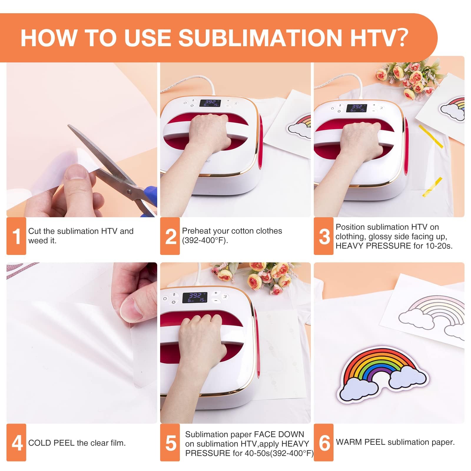 Pellicola Per Sublimazione HTVRONT - 30,5x152,4 Cm - Per Cotone E Tessuti Chiari