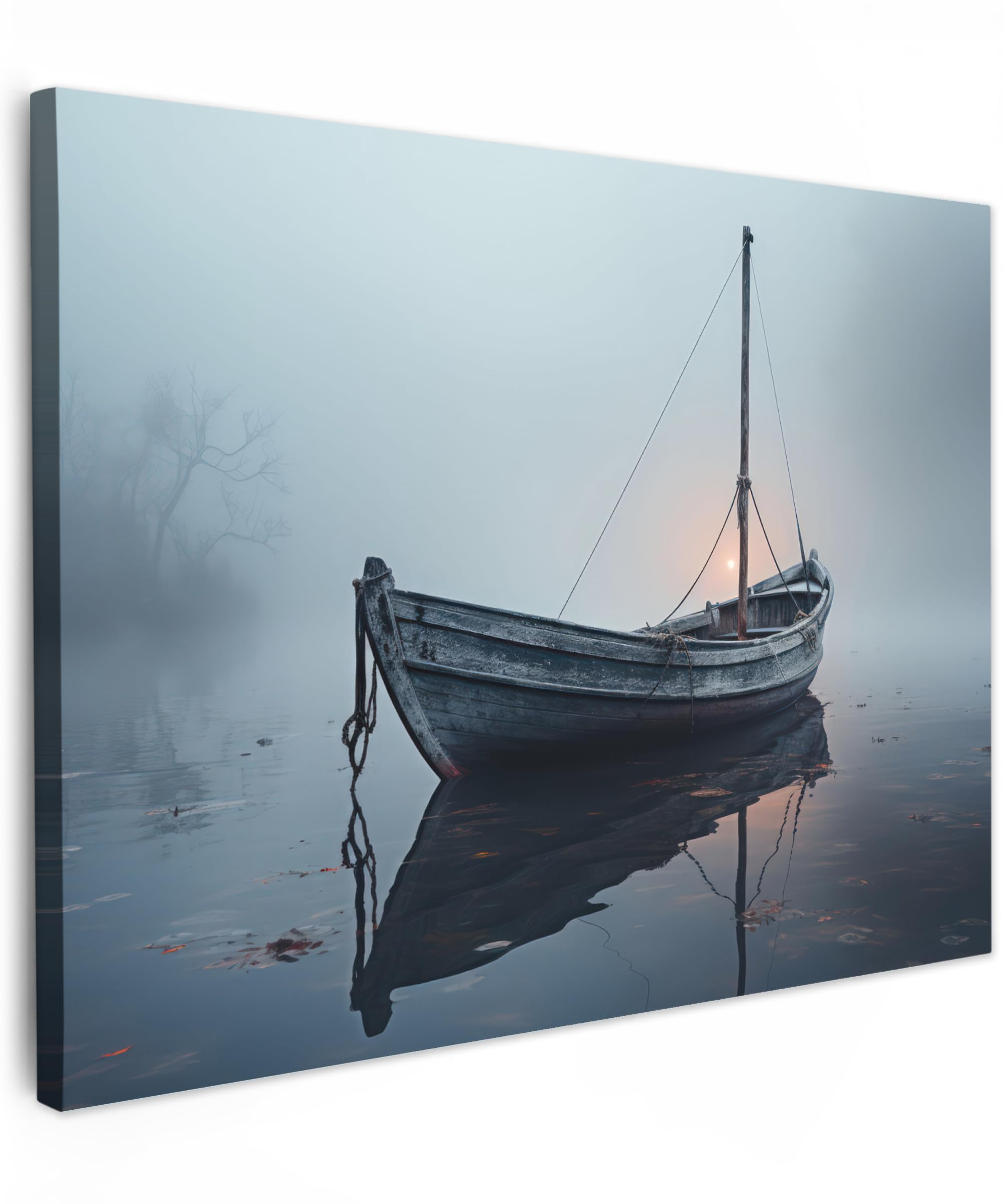 MuchoWow© Canvas Wall Art 16"x12" / 40x30 cm Home Decor Paintings for Living Room Decorations Gifts Hallway Boat - Fog - Water - Nature