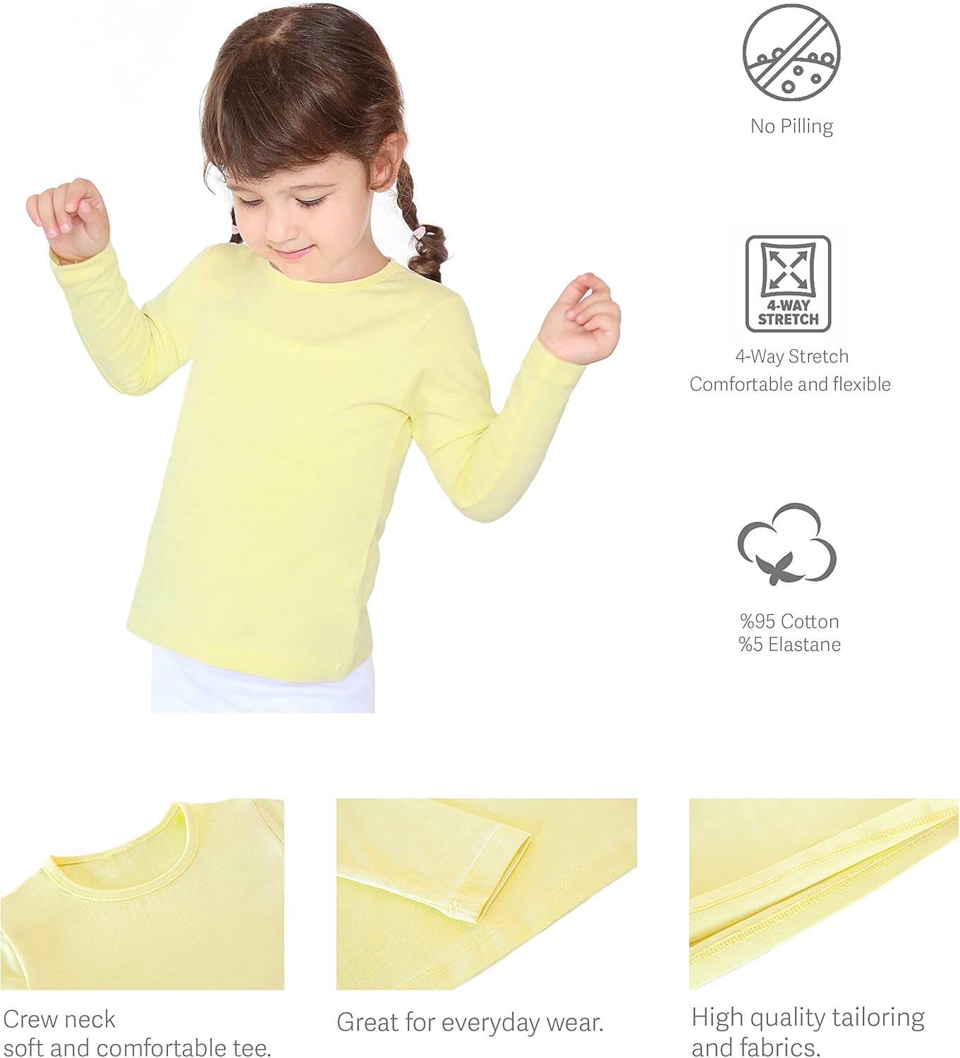 Lilax Girls' Basic Long Sleeve Round Neck Cotton T-Shirt