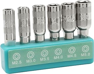 6 in 1 육각 소켓 어댑터, H4 섕크 포함 | 파워 드릴 너트 구동용 2.5mm, 3mm, 3.5mm, 4mm, 4.5mm, 5mm 미터법 6포인트 소켓 포함