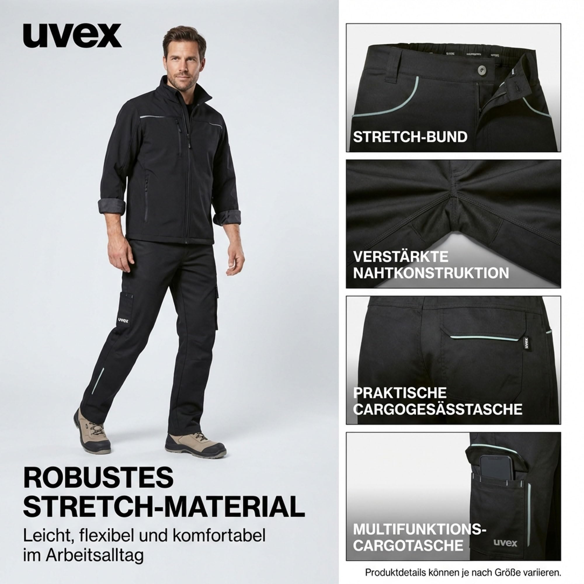 Uvex Tune-up Light Arbeitshose Herren | Bundhose 2-Wege-Stretch | leicht, robust, elastisch | Cargotaschen & Zollstocktasche