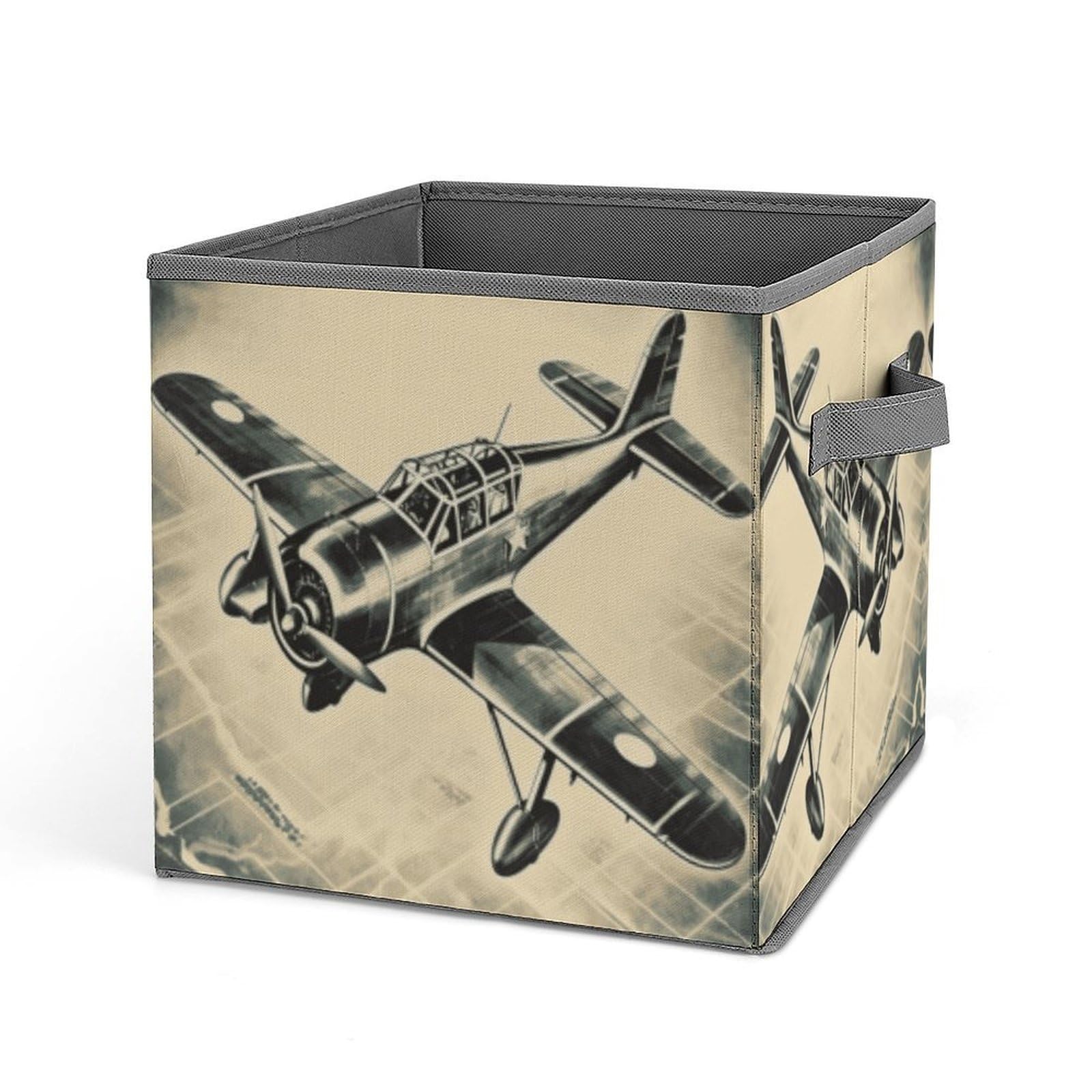 VstaDank Retro Airplane Storage Bin Collapsible Storage Cubes Organizer Oxford Cloth Storage Box with Dual Handles Large Stackable Closet Storage Bins for Sheets Hat Sweater