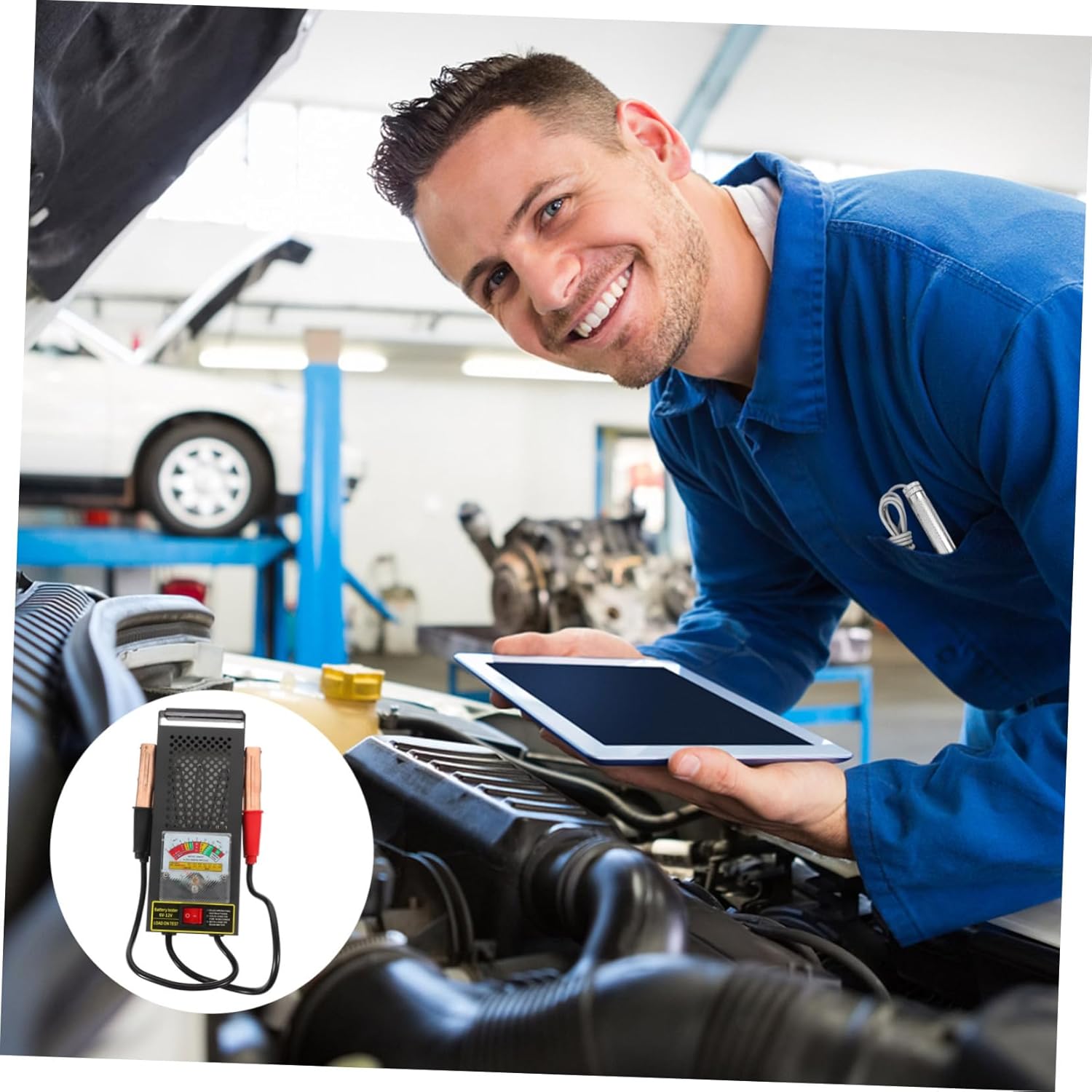 Unomor Car Battery Tester Printer Automotive Battery System Analyzer for Cars Trucks and Motorcycles Voltmeter and Clamps