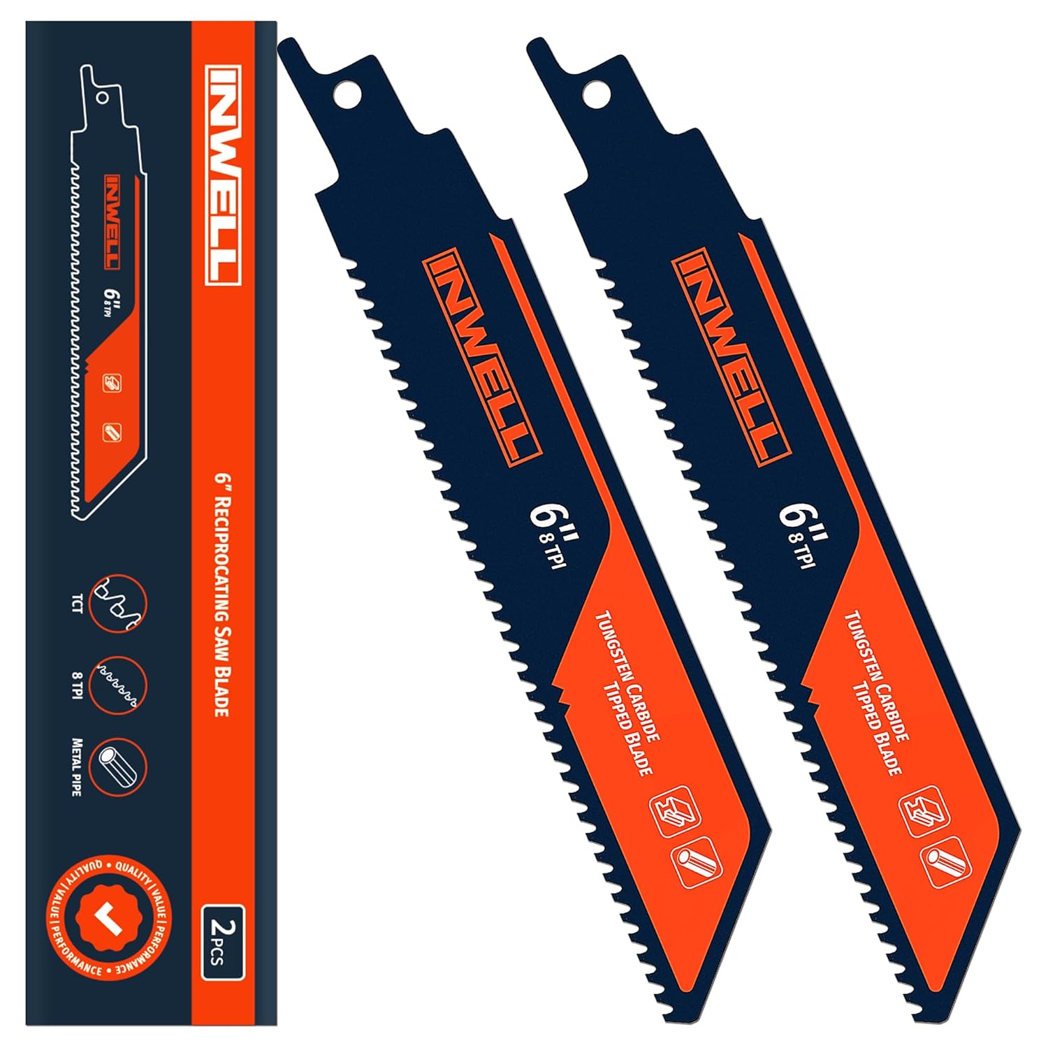 INWELLTools Tungsten Carbide Reciprocating Saw Blades 6-Inch 8TPI: Heavy-Duty Metal Cutting for Home Demolition and DIY Projects