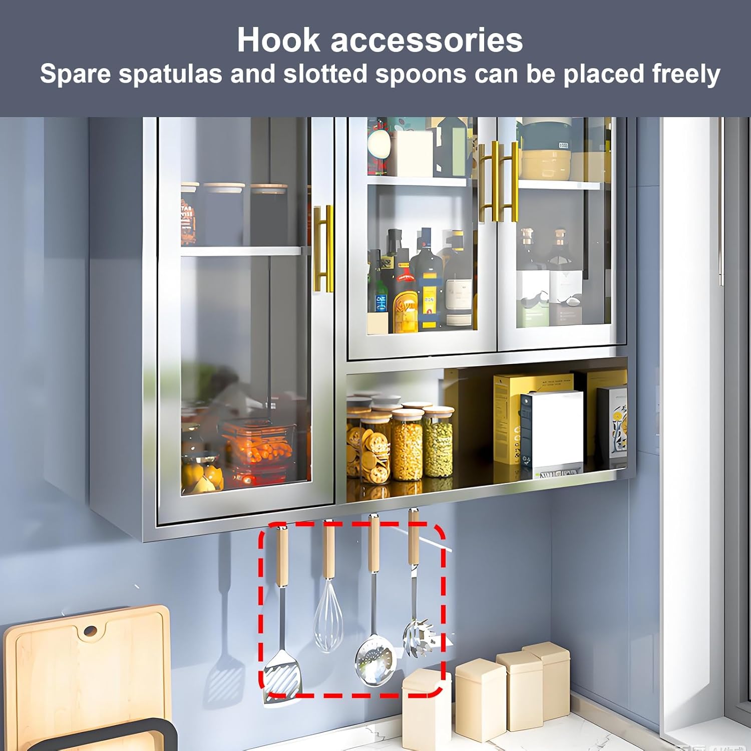 Kitchen Storage Cabinets Thickened Stainless Steel Cabinet Storage Cabinet with Doors and Shelves Suitable for Various Spaces Such as Kitchens Bathrooms Balconies(90 * 32 * 60cm)