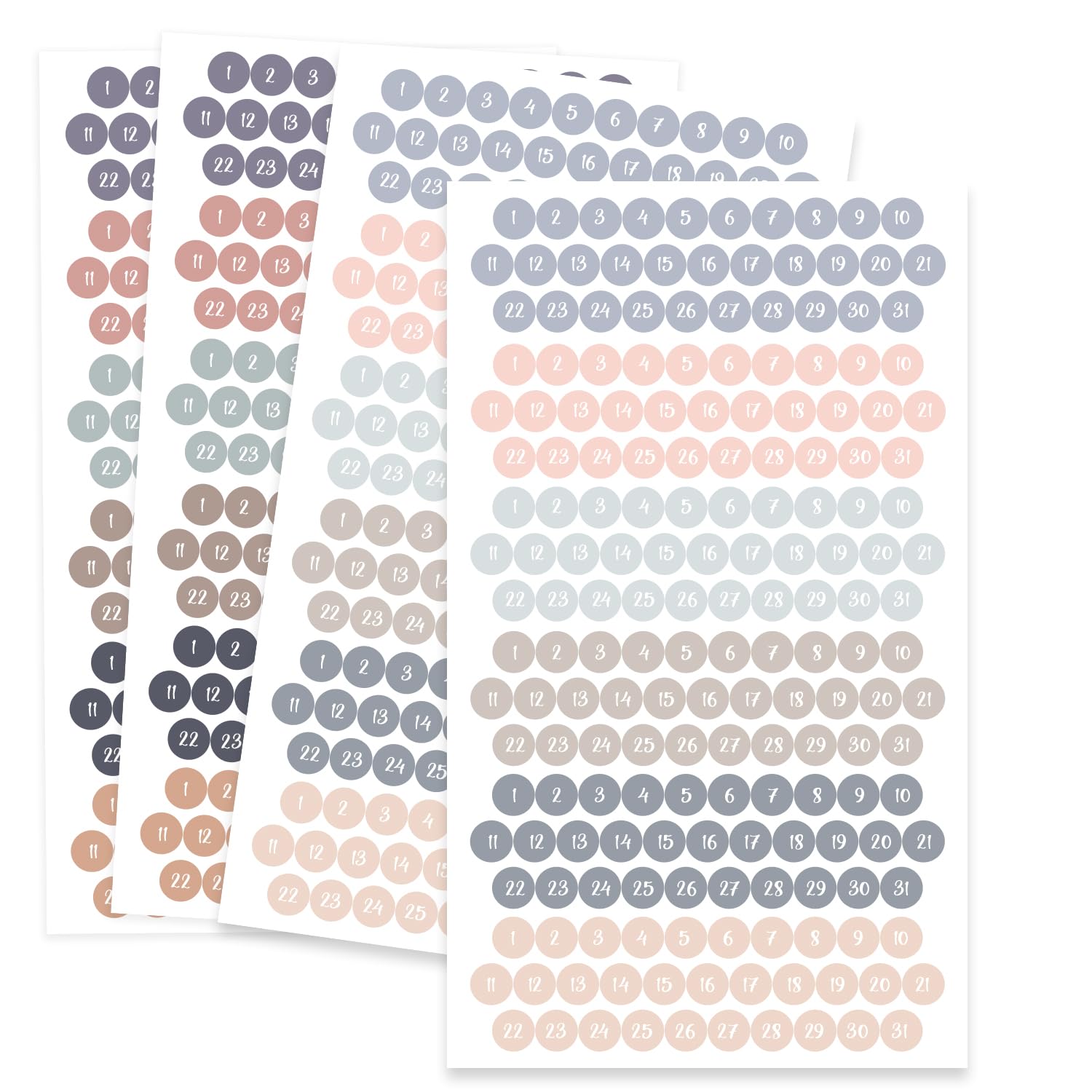 Puntini per data 12 mesi - Mini etichette colorate per pianificatori numerici (744 conteggi), puntini in vinile da 0,8 cm per agende, calendari e diari - Impermeabile, rimovibile - Tavolozza Boho da