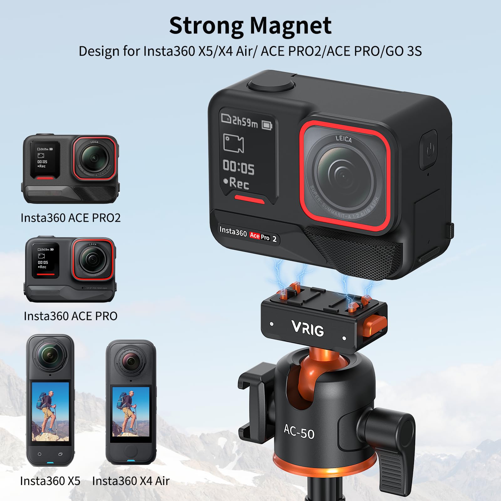 Amazon | VRIG AC-50 自撮り棒三脚 Insta 360 Ace Pro/Ace Pro 2/X5用 