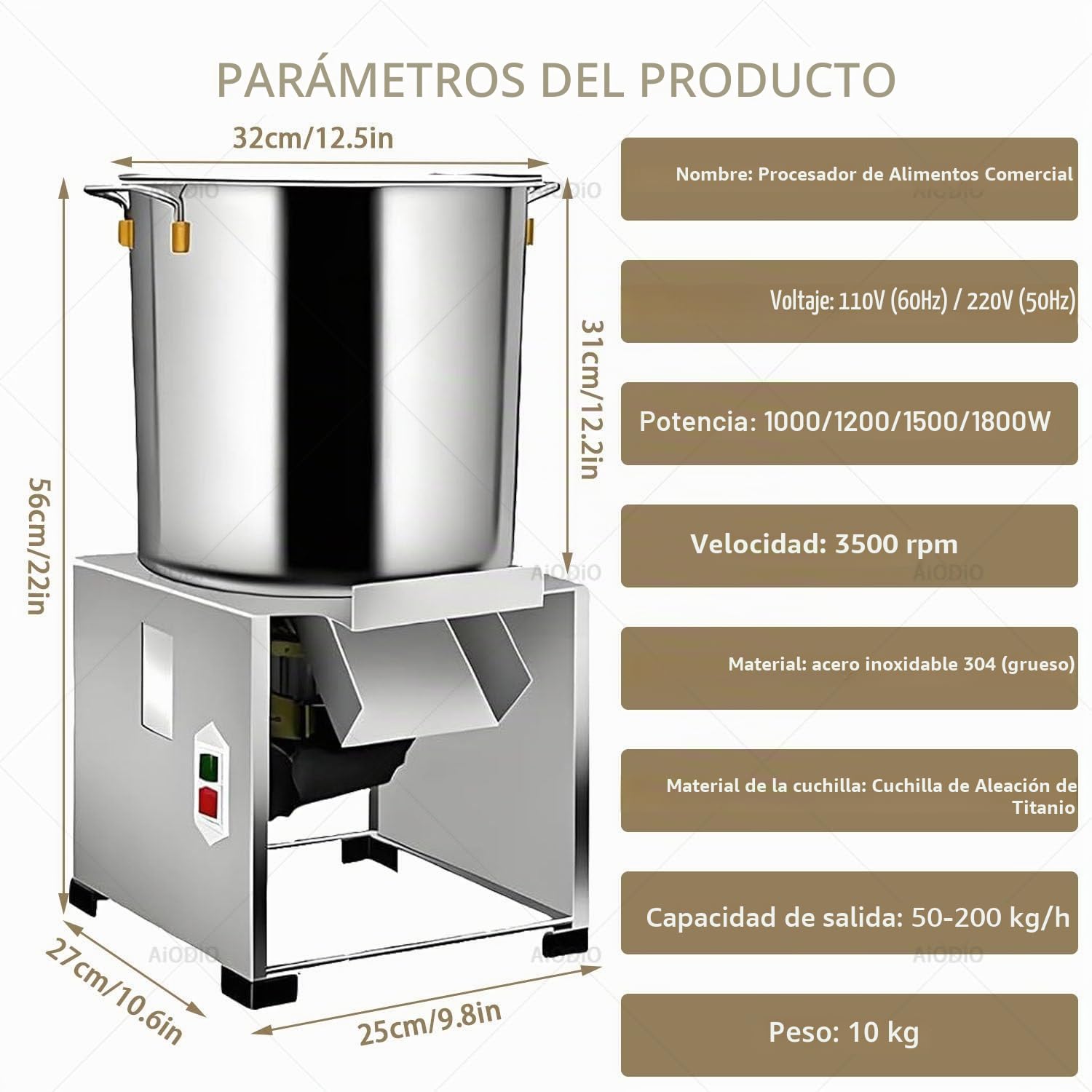 Procesador de alimento para Aves, Picador eléctrico de Verduras, Corte rápido de 3500 RPM, Rendimiento de 50 a 200 kg/h, con 4 Cuchillas, para una alimentación Animal eficiente. 220V-1800W