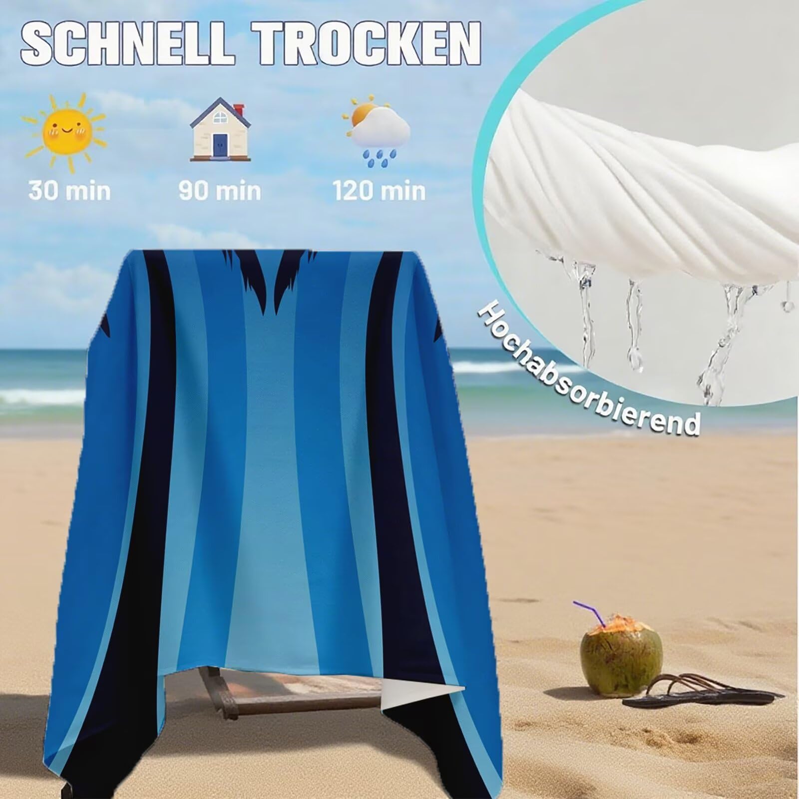 Serviette de Plage XXL 100x200 cm,Cocotier Serviette Plage Microfibre avec Séchage Rapide, Anti-Sable, Absorbante Fonction Design pour Vacances Piscine Pique-Nique Voyages Yoga, Cadeau Femme Q-623