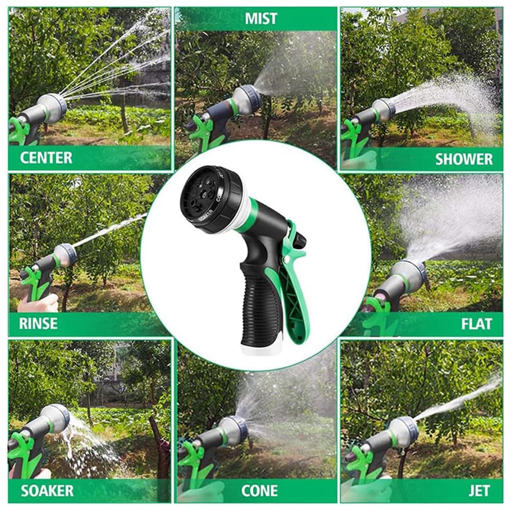 Manguera de jardín expandible, manguera de agua flexible con tela extrafuerte, con boquilla de pulverización funciones, manguera expandible ligera a prueba de fugas para riego y lavado (verde