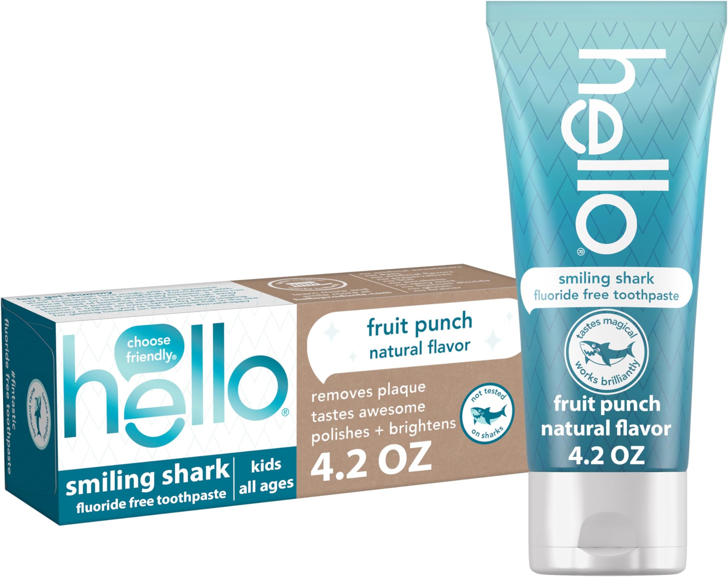 Hello Smiling Shark Fluoride Free Kids Toothpaste, Natural Fruit Punch, 4.2 Oz Tube