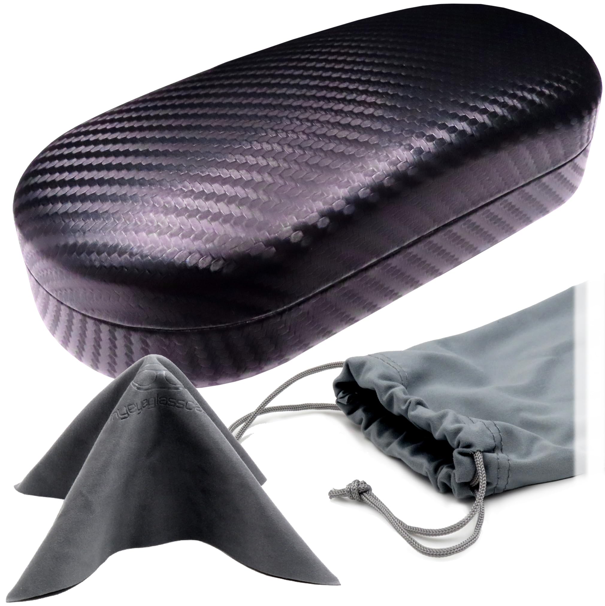 MyEyeglassCase - Large Sunglasses Case - Hard Glasses Case Holder w/Pouch &amp; Cloth - Eyeglass Case Aviator Frames Men &amp; Women