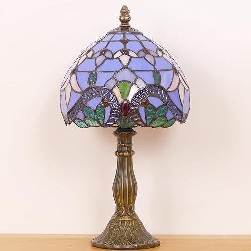 Miniatura 8 de Pequeña lámpara Tiffany Mini lámpara de mesa de vitral, lámpara de acento de mesita de noche, memoria, condolencias de 8 x 14.5 pulgadas (estilo