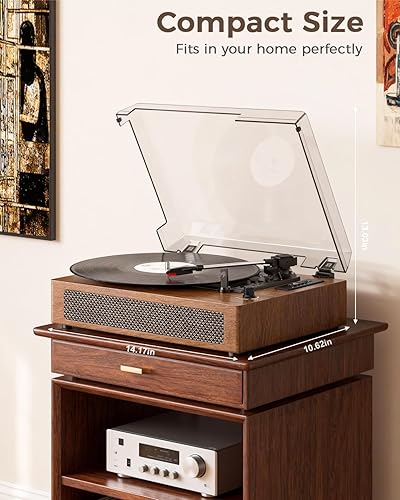 Miniatura 9 de Reproductor de discos de vinilo de tamaño extendido con reproducción Bluetooth, altavoces integrados, grabación USB, pantalla LED, tocadiscos de 3