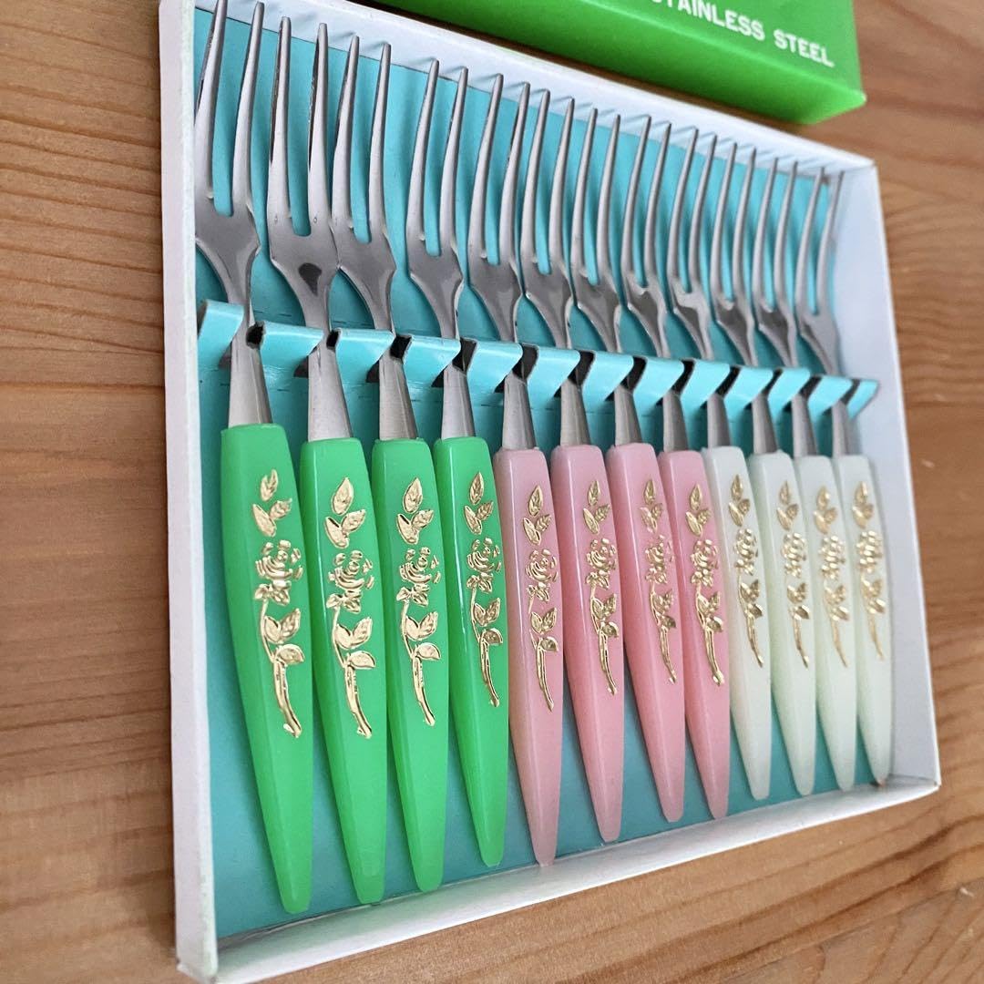 Amazon.co.jp: 昭和レトロ フルーツフォーク 12本セット ローズ柄