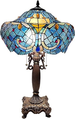 Bieye L10784 Lámpara de mesa barroca estilo Tiffany con pantalla de 16 pulgadas de ancho para sala de estar, dormitorio, decoración del hogar, 24