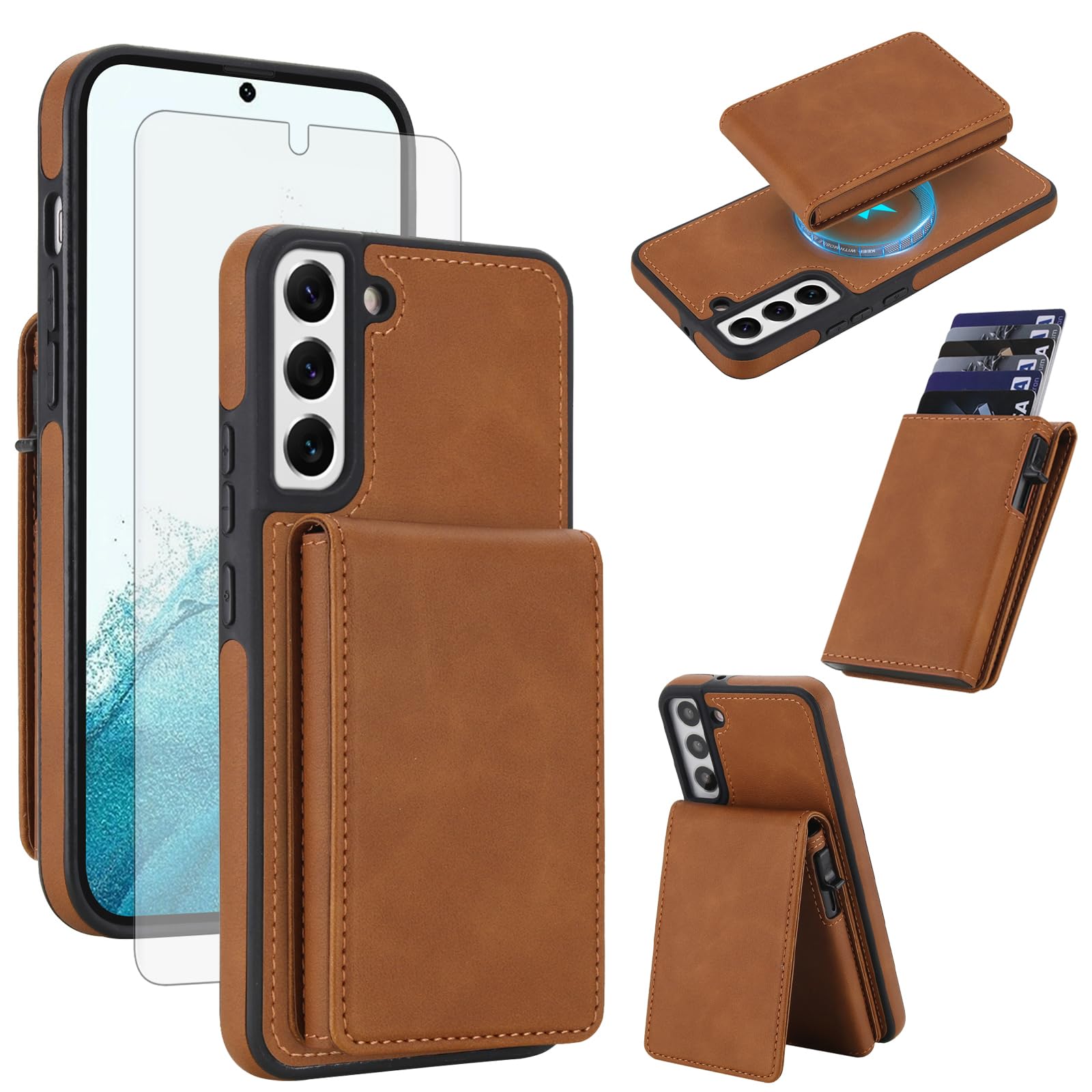 Asuwish Funda para Samsung Galaxy S22 Plus S22+ 5G 2 en 1, magnética, desmontable, con protector de pantalla, bloqueo RFID, tarjetero de crédito, S22+5G, S22plus 22S + S 22 22+, mujeres y hombres