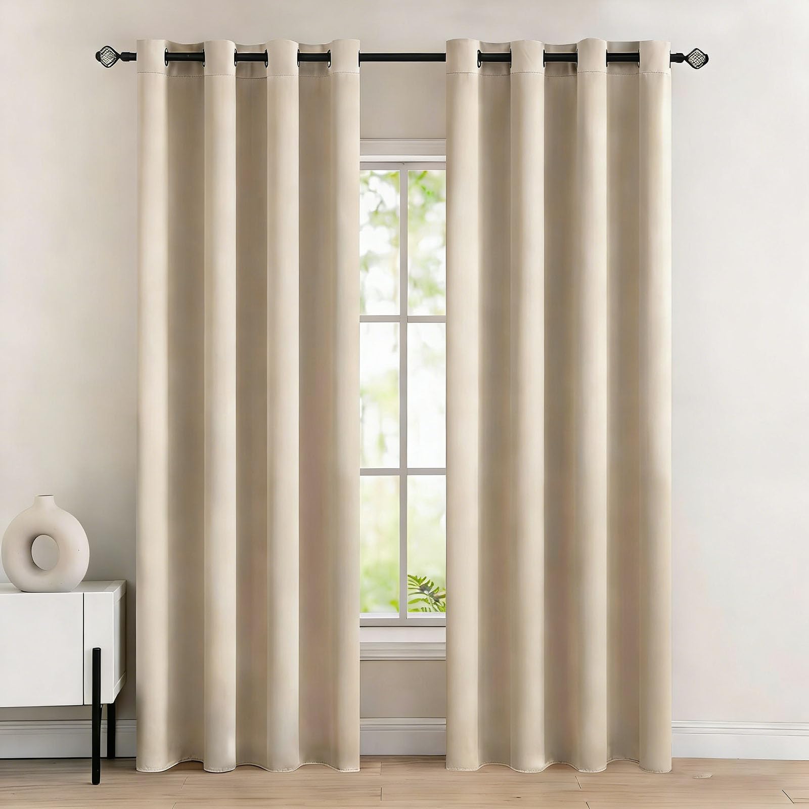 Draperie occultante beige de prestige 90x260 cm isolation thermique supérieure à oeillets