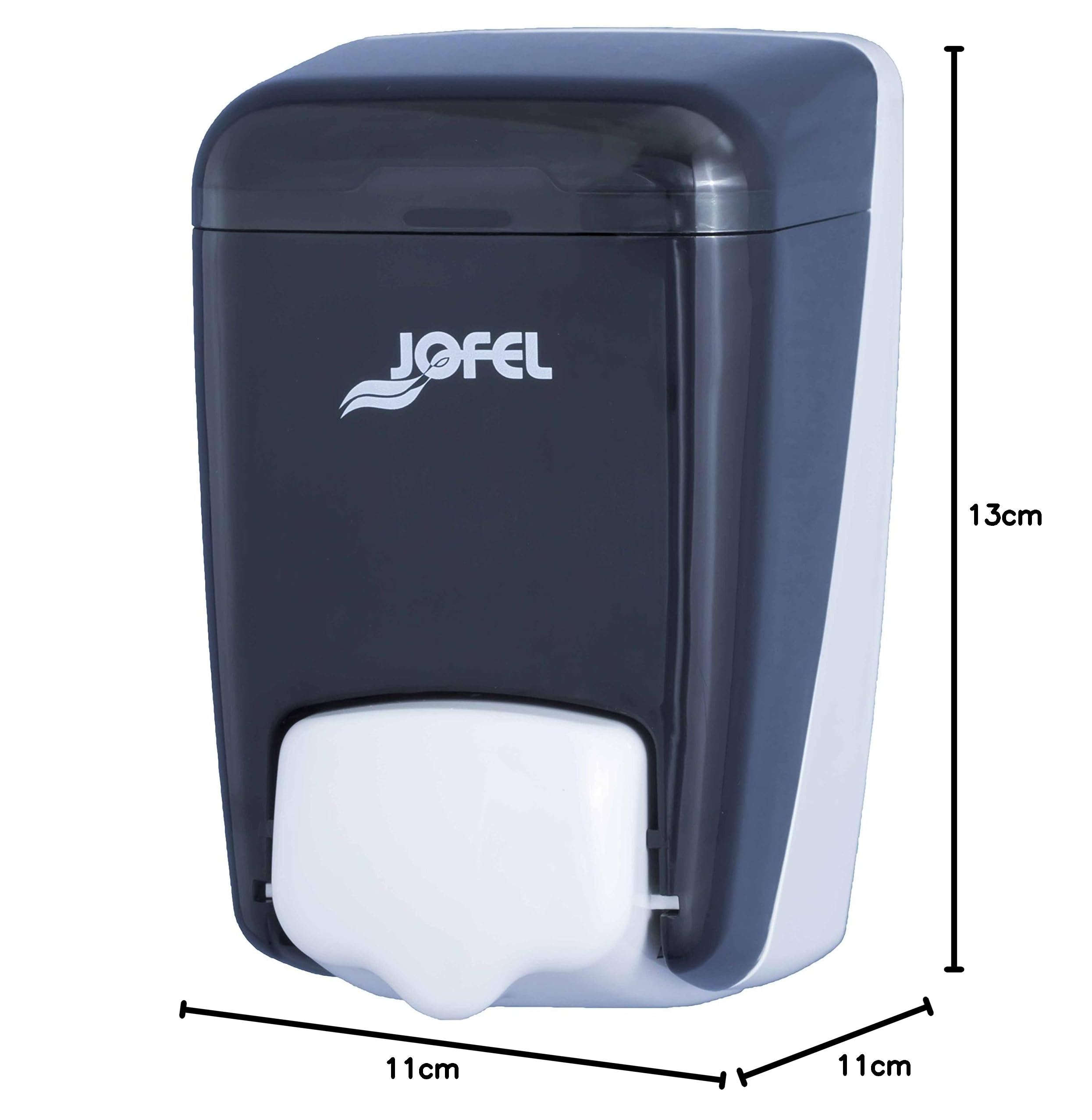 Jofel - Distributore di sapone a parete, ricaricabile con 0,4 l di sapone liquido, Distributore di sapone per bagno, Corpo in ABS ad alta resistenza, Blu AC84000, SAN Fumé