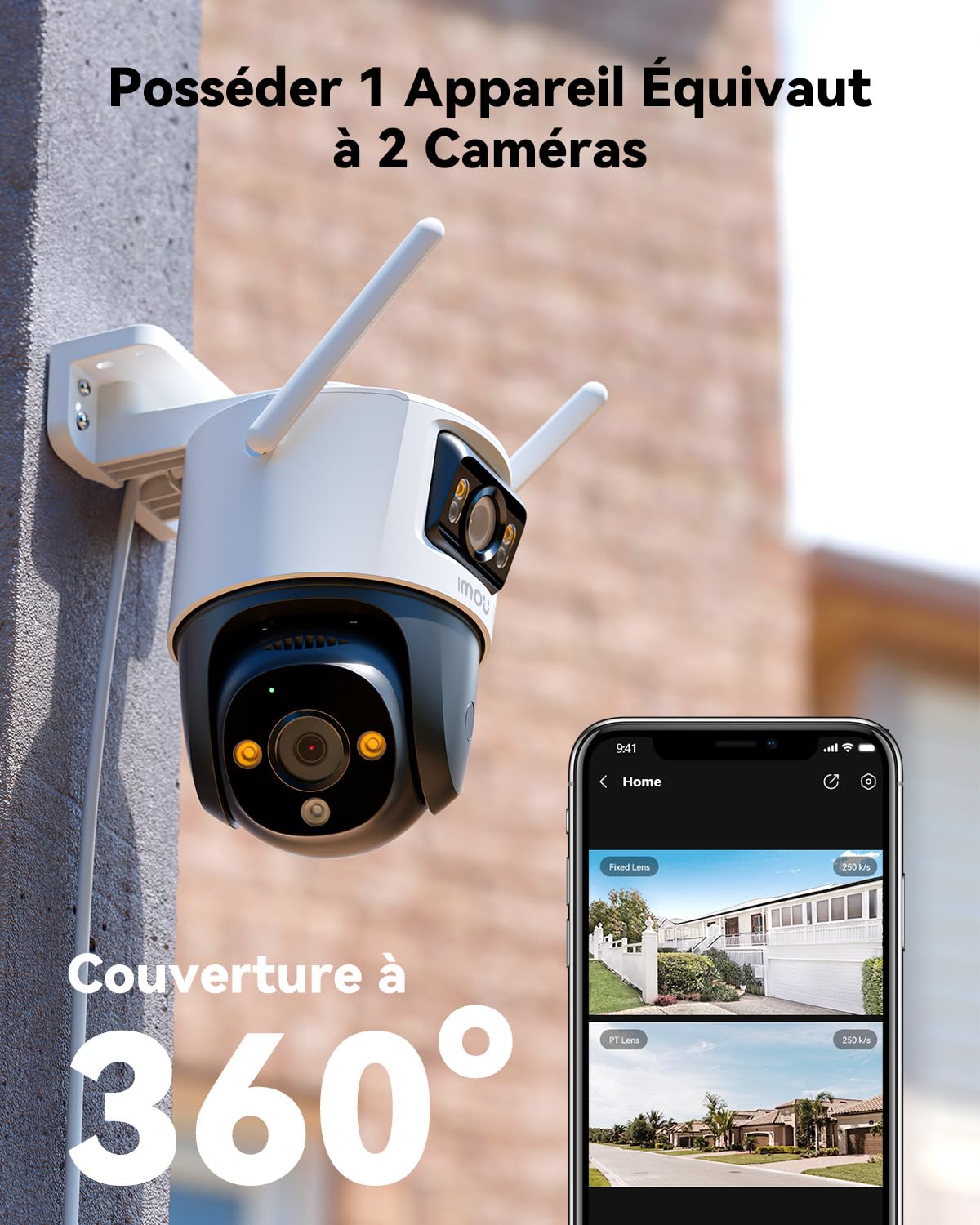 Imou 4K(5MP+3MP) Caméra Surveillance WiFi Extérieure à Double Objectif, 360° Caméra IP Exterieur WiFi, AI Détection Humaine/Véhicule, Suivi Automatique, Vision Nocturne Couleur 30M,Étanche IP66,Sirène