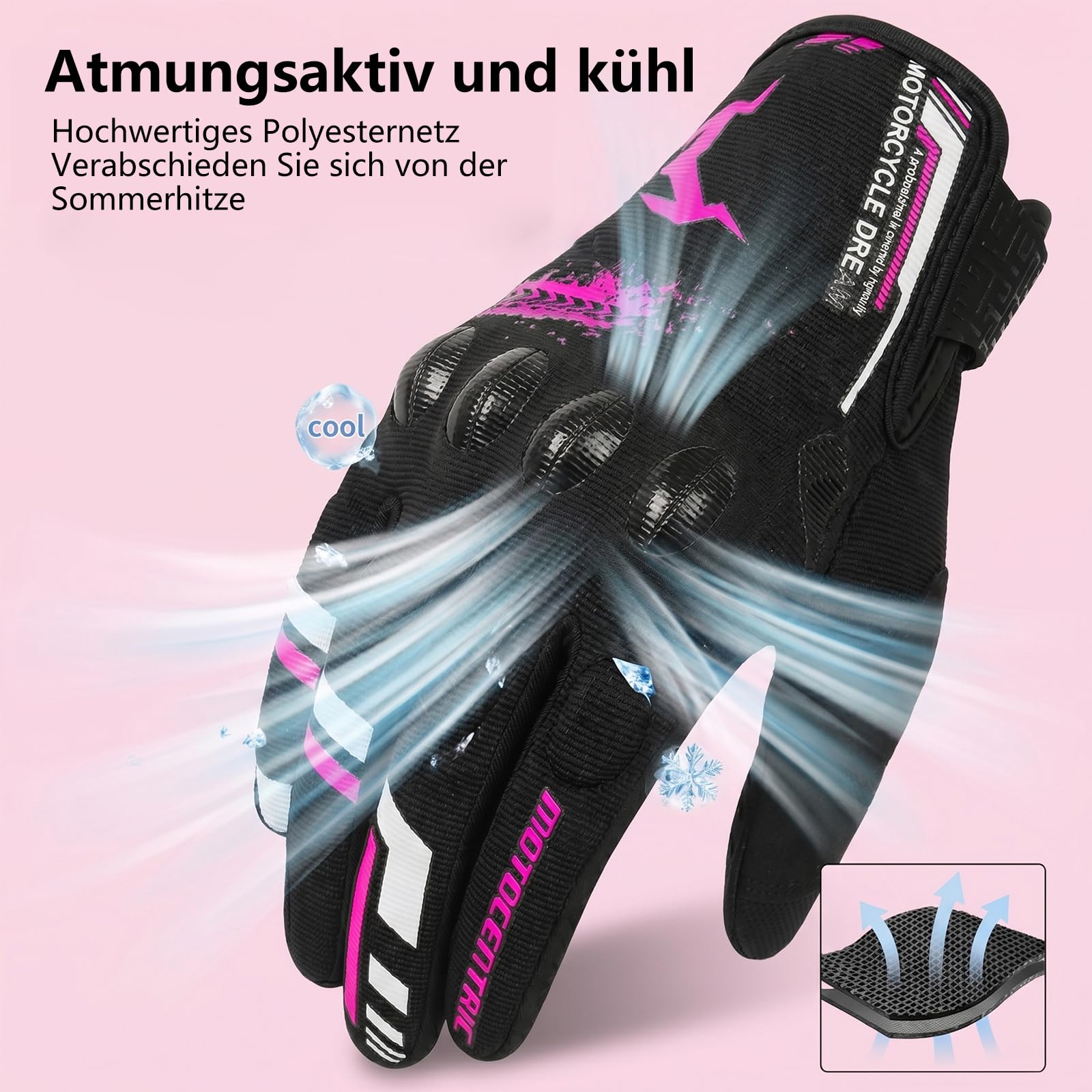 Guanti da Moto Estivi Traspiranti, Guanti da Moto Touchscreen Rigidi per Donna, Guanti da Motocross Rosa per BMX ATV MTB Ciclismo da Corsa Equitazione