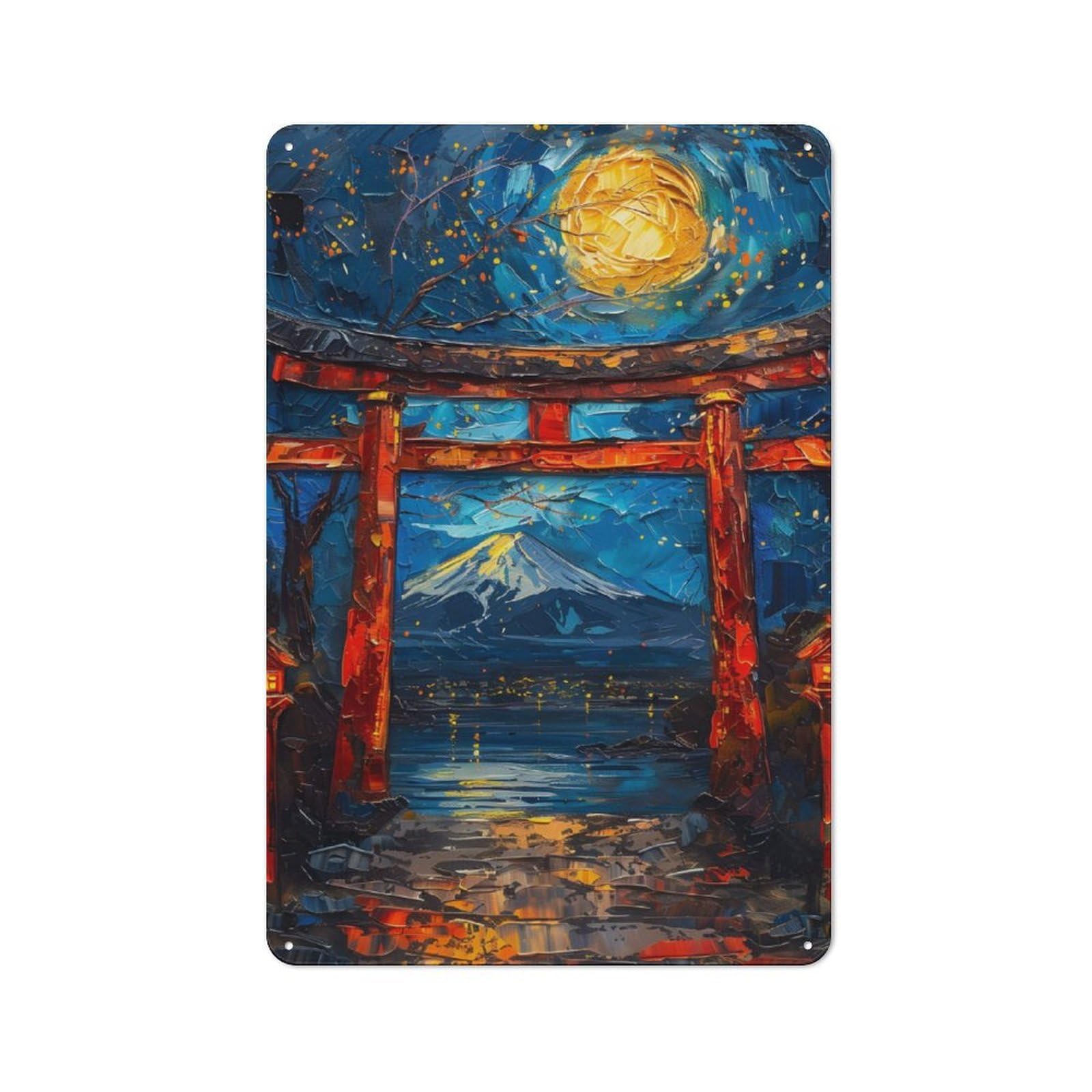 Junmoney Painting Torii Gate Rustic Tin Wall Plaque 30X20cm For Home Bar Wall, For Vintage Wall Decor Fans, For Living Room And Hallway Decor