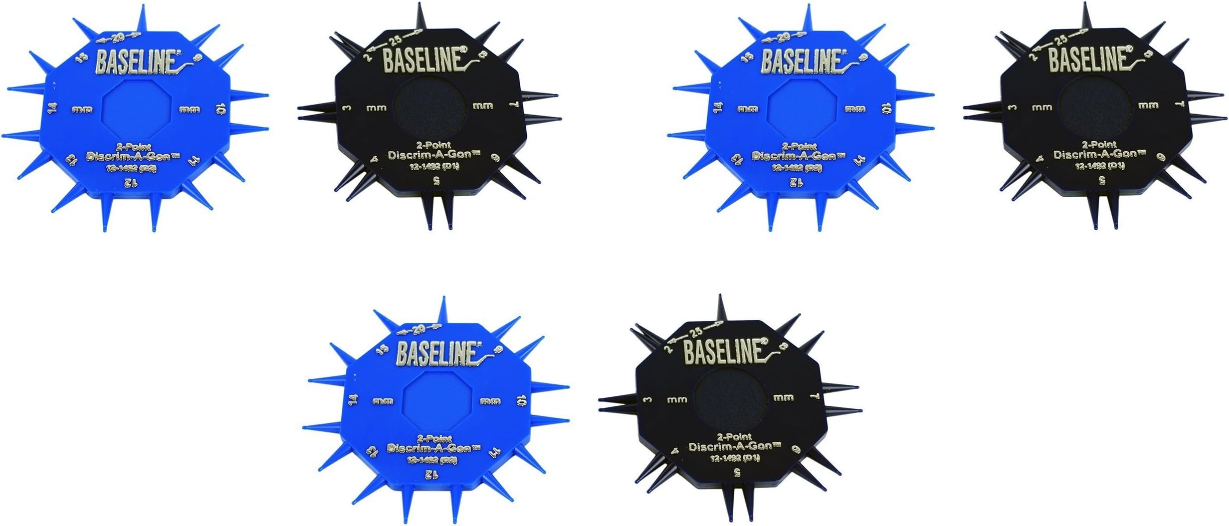 Baseline 2-Point Discrim-A-Gon 2 Disc Set for Sensory Evaluation, Physical Therapy, Rehabilitation, Recovery Professional Evaluation with Plastic Tips 3-Pack (6 Wheels)