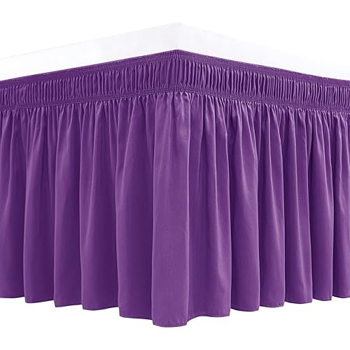 Biscaynebay Wrap Around Bed Skirts for Full & Full XL Beds 15" Drop, Eggplant Adjustable Elastic Dust Ruffles Easy Fit Wrinkle & Fade Resistant Silky Luxurious Fabric Machine Washable