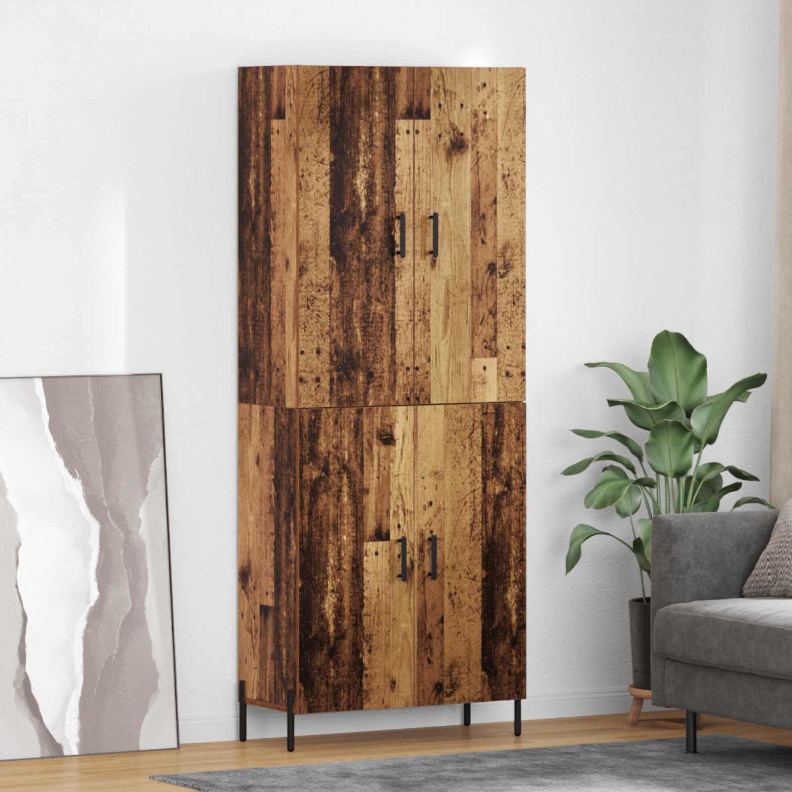 Mueble alto de madera recuperada con 2 puertas para salón o comedor de 69,5x34x180 cm