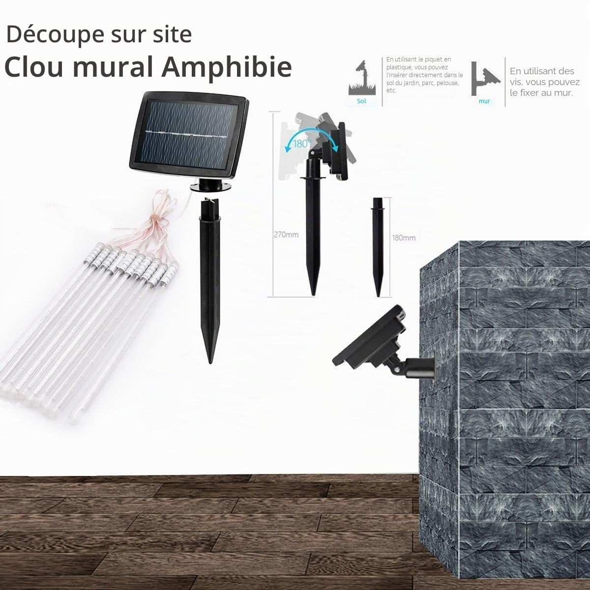 10 Tubes 30CM LED Météore Pluie Lumineuses Guirlandes Solaire Lumineux Etanche Extérieur Douche Pluie Feux pour Noël Mariage Fête Soirée Maison Arbre Sapin Jardin (Bleu)