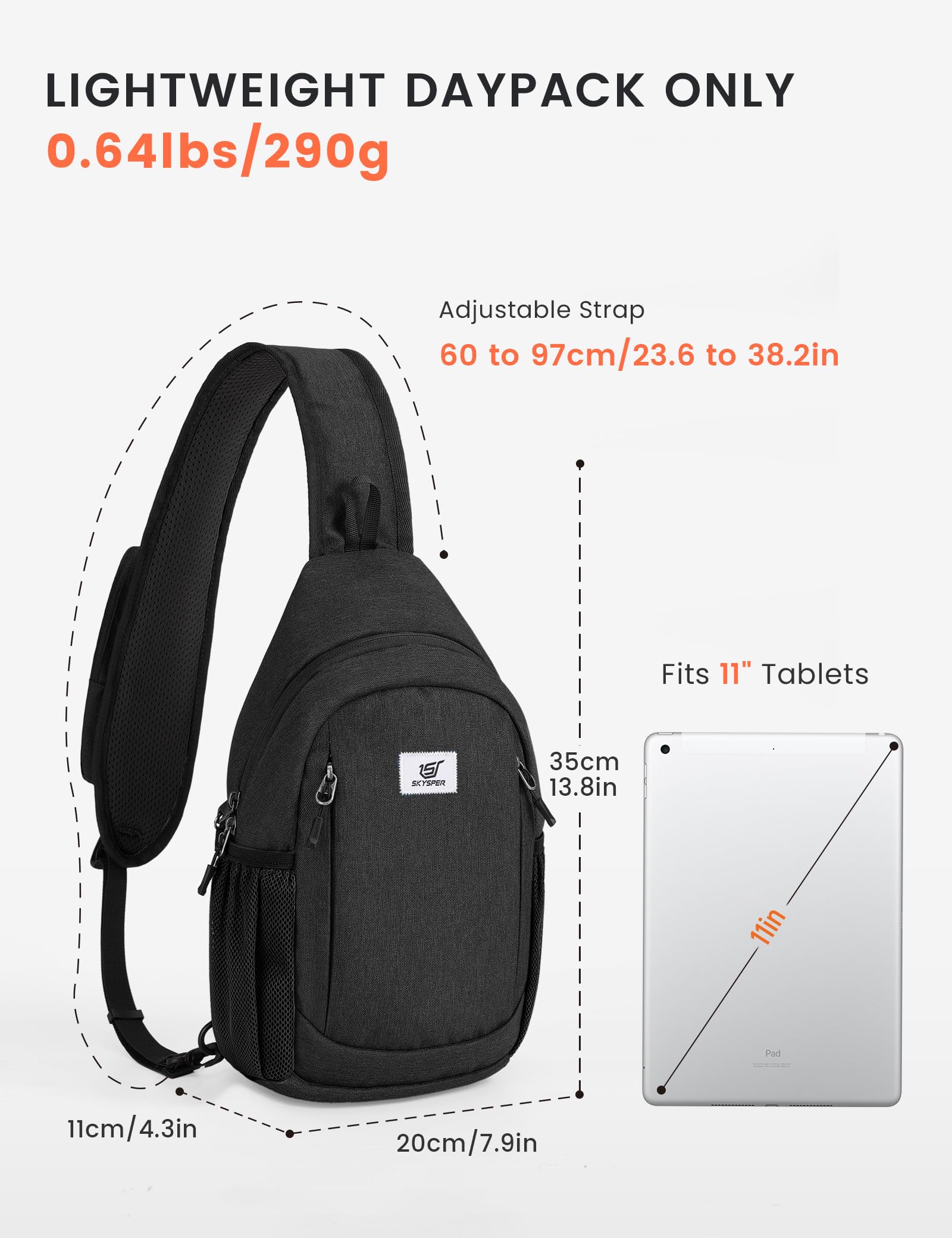 SKYSPER Borsa a tracolla Sling Bag Antifurto RFID Crossbody Borsa Viaggio per Uomo e Donna(Nero)