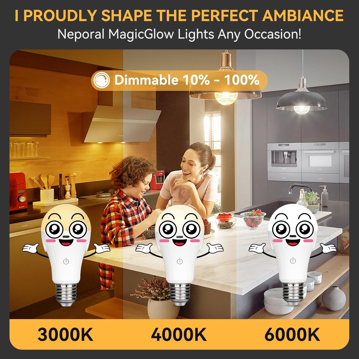 Neporal MagicGlow USB Rechargeable Light Bulbs with Remote, 3-Color Shift + 10%-100% Dimmable, Up to 20 Hours Battery Powered Light Bulb, 15W A19 LED Rechargeable Light Bulbs for Lamps with No Outlet - Image 4