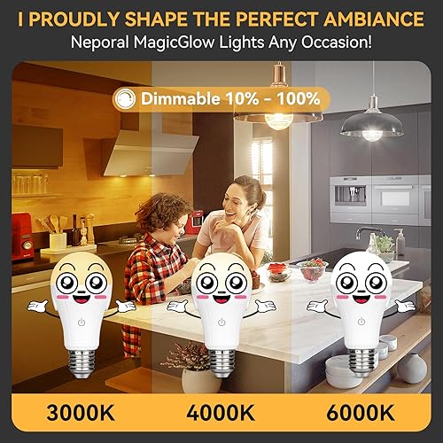 Miniatura 4 de Neporal MagicGlow - Bombillas recargables con cable de carga USB, 3 cambios de tono regulables hasta 20 horas, bombilla LED alimentada por batería