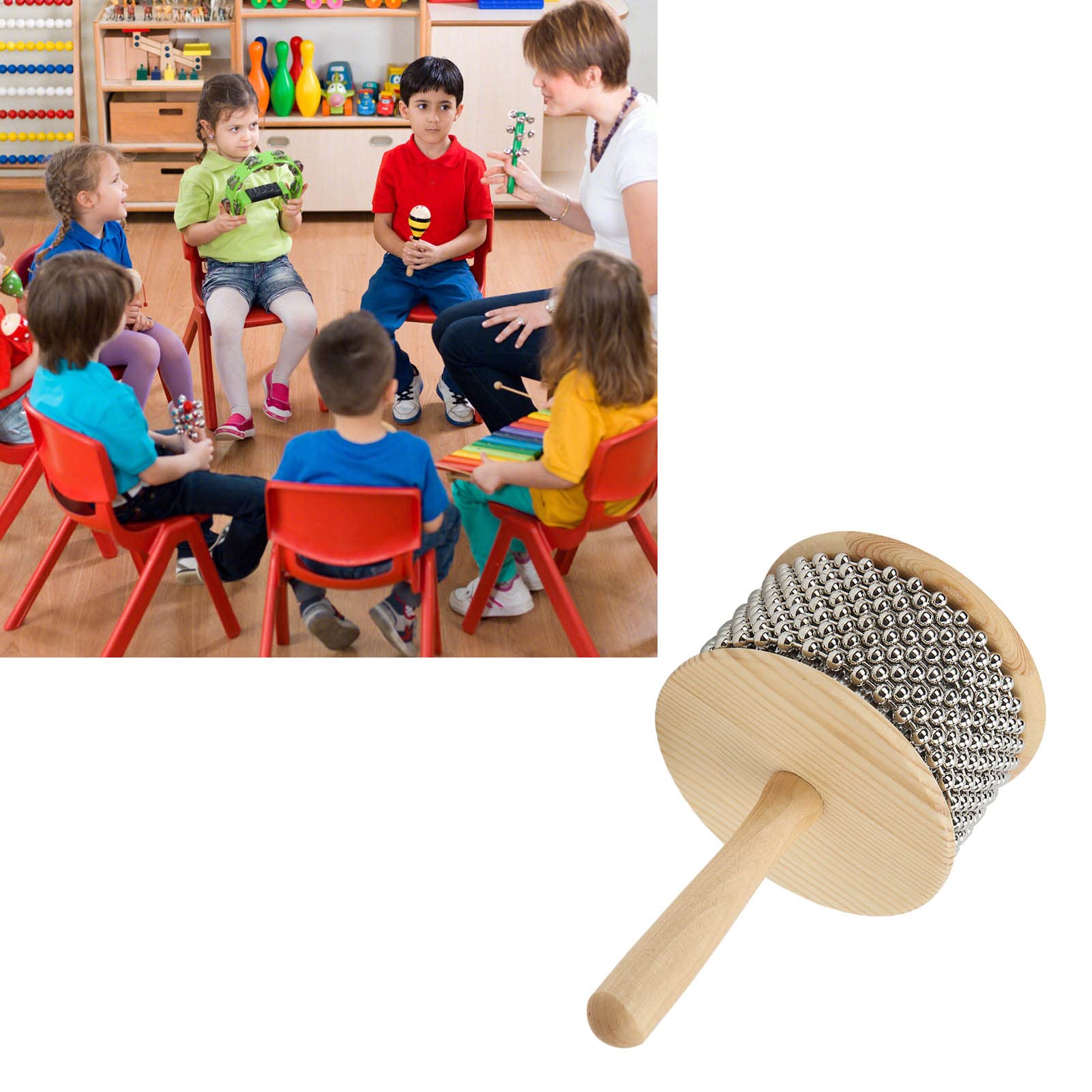 Cabasa de Madera, Instrumento Musical de Percusión de Bola de Acero en Arranque para Niños Enseñanza (Large Kabasa)
