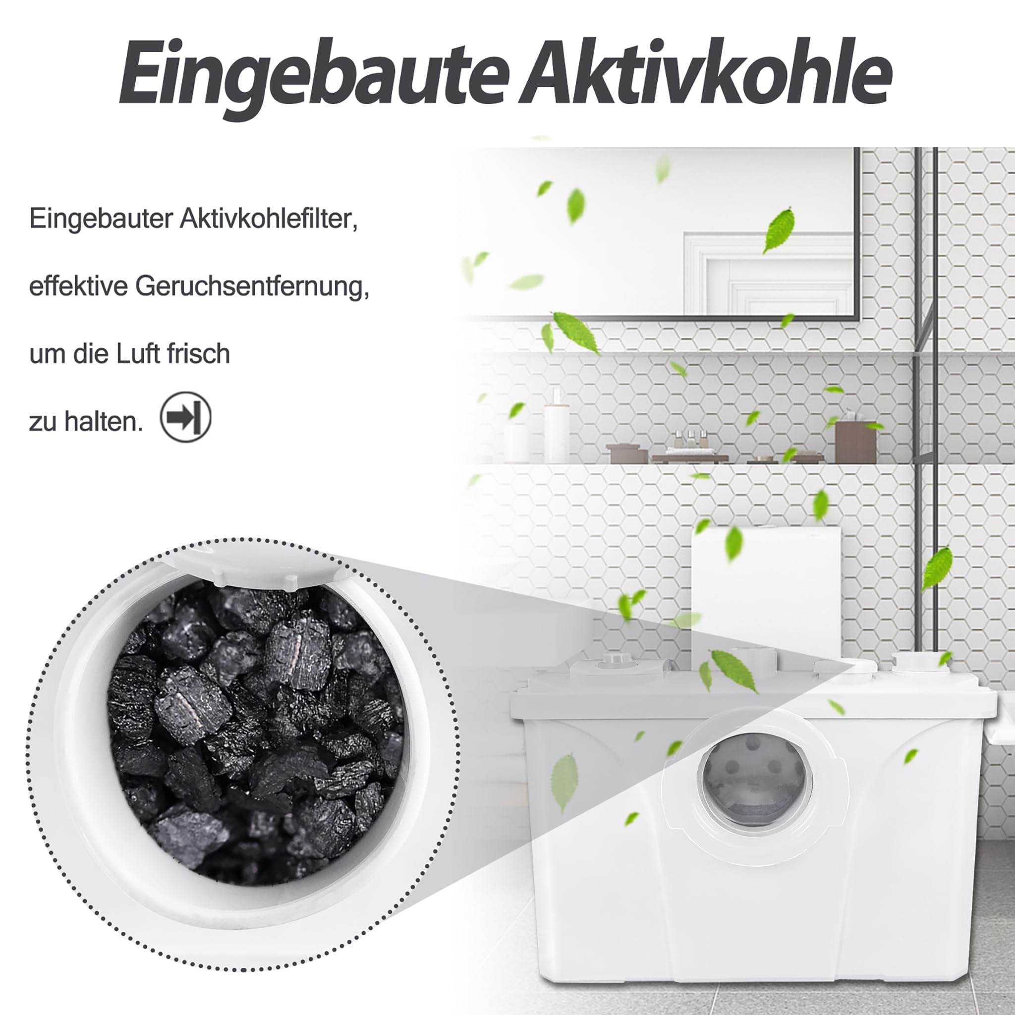 LARS360 Impianto di sollevamento per feci 700 W, 180 l/min, pompa domestica con valvola di ritegno integrata, sistema di sollevamento fecale, per cucina e WC